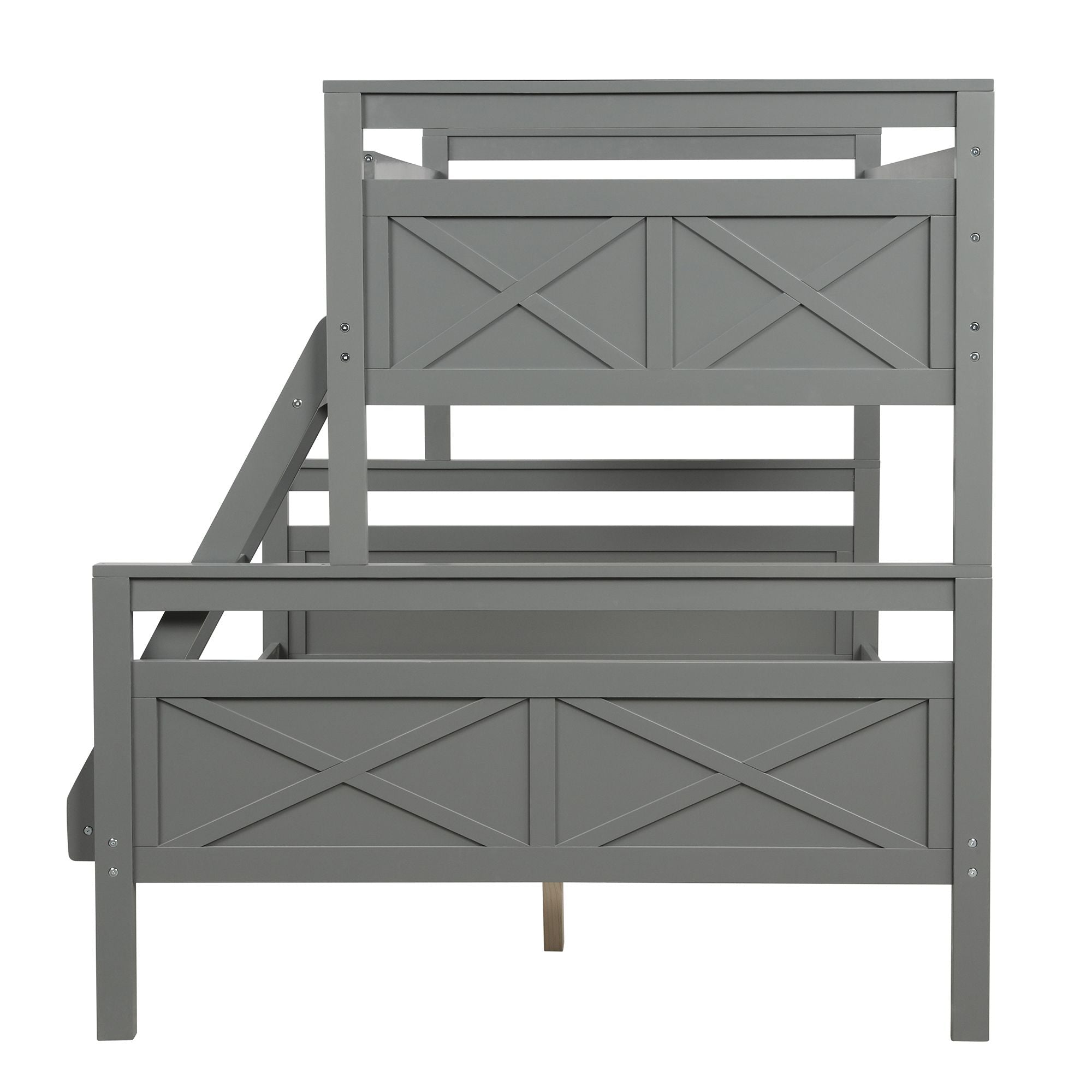 Twin over Full Wood Bunk Bed with Safety Guardrails and Ladder, Gray Finish | Just Better Bunk Beds