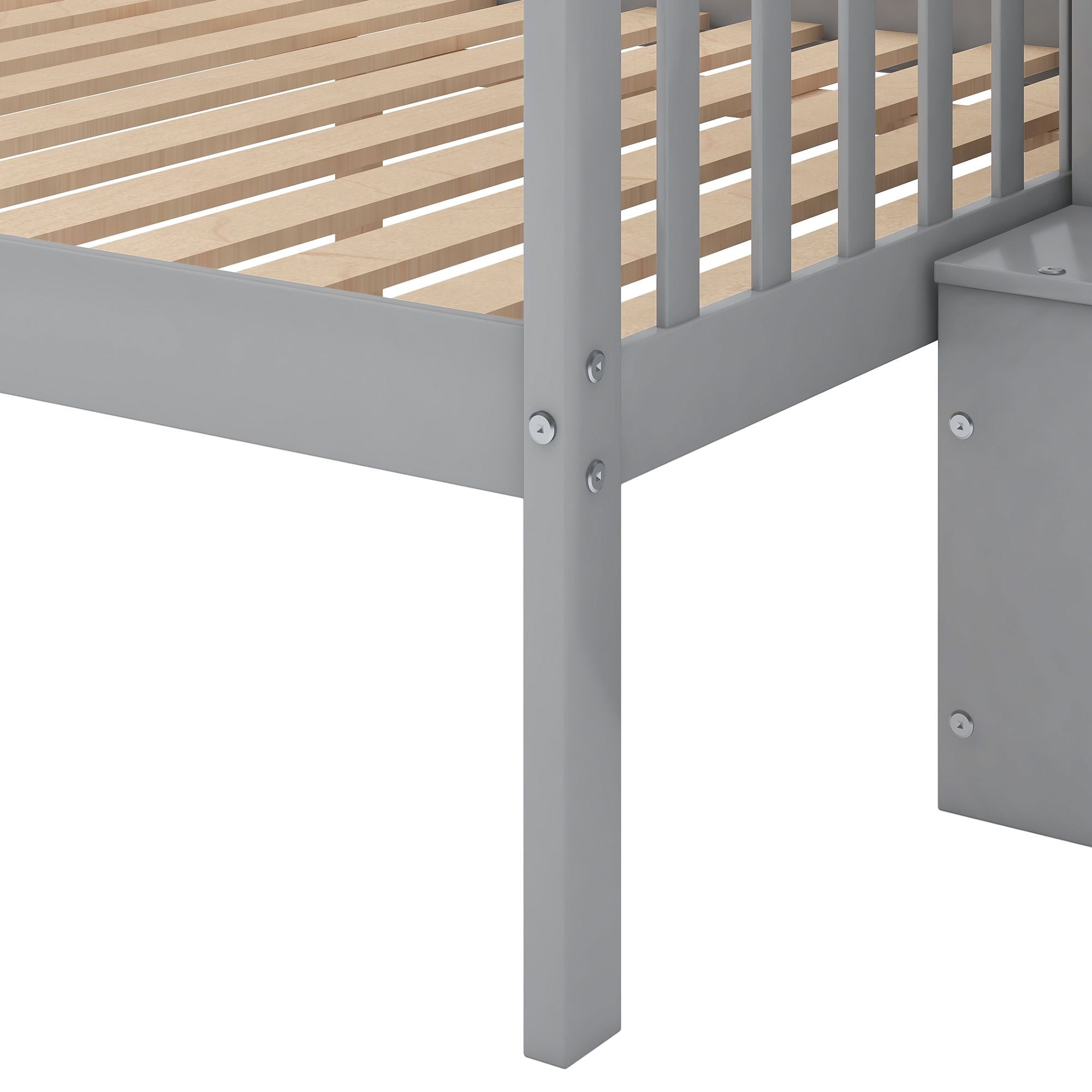 Twin over Full Wood Bunk Bed with Staircase Storage Drawers, White or Gray | Just Better Bunk Beds