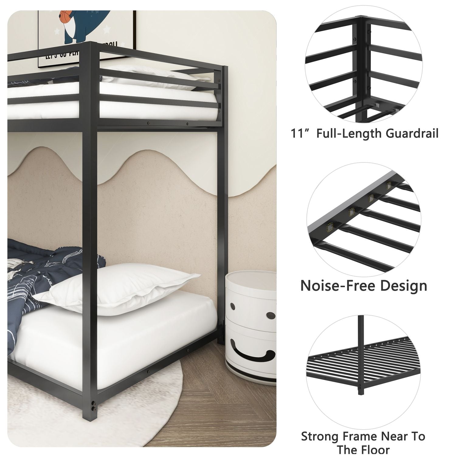 Twin Over Twin Metal Bunk Bed for Kids, ASTM Certified with Guardrails | Just Better Bunk Beds