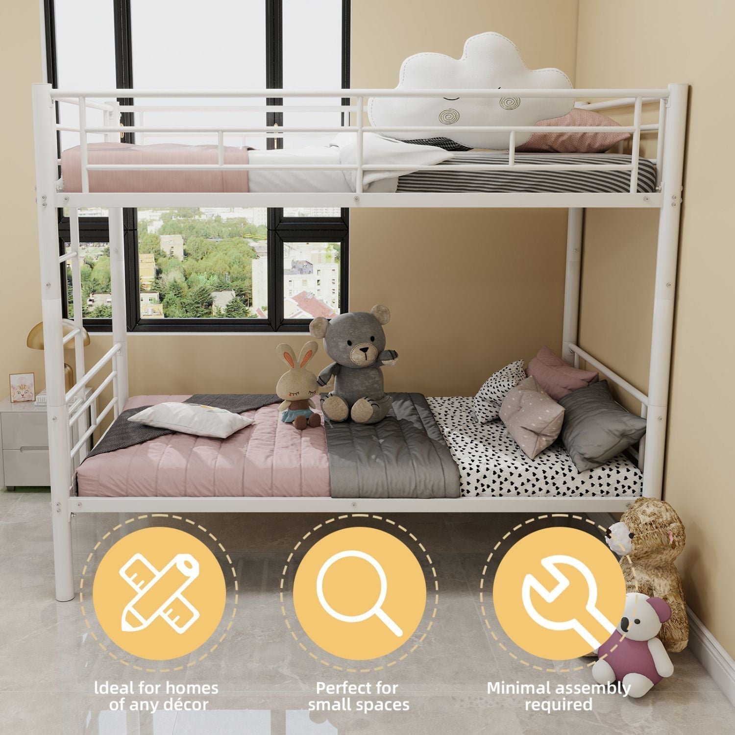 Twin Over Twin Metal Bunk Bed with Convertible Design, Ladder, Guardrails | Just Better Bunk Beds