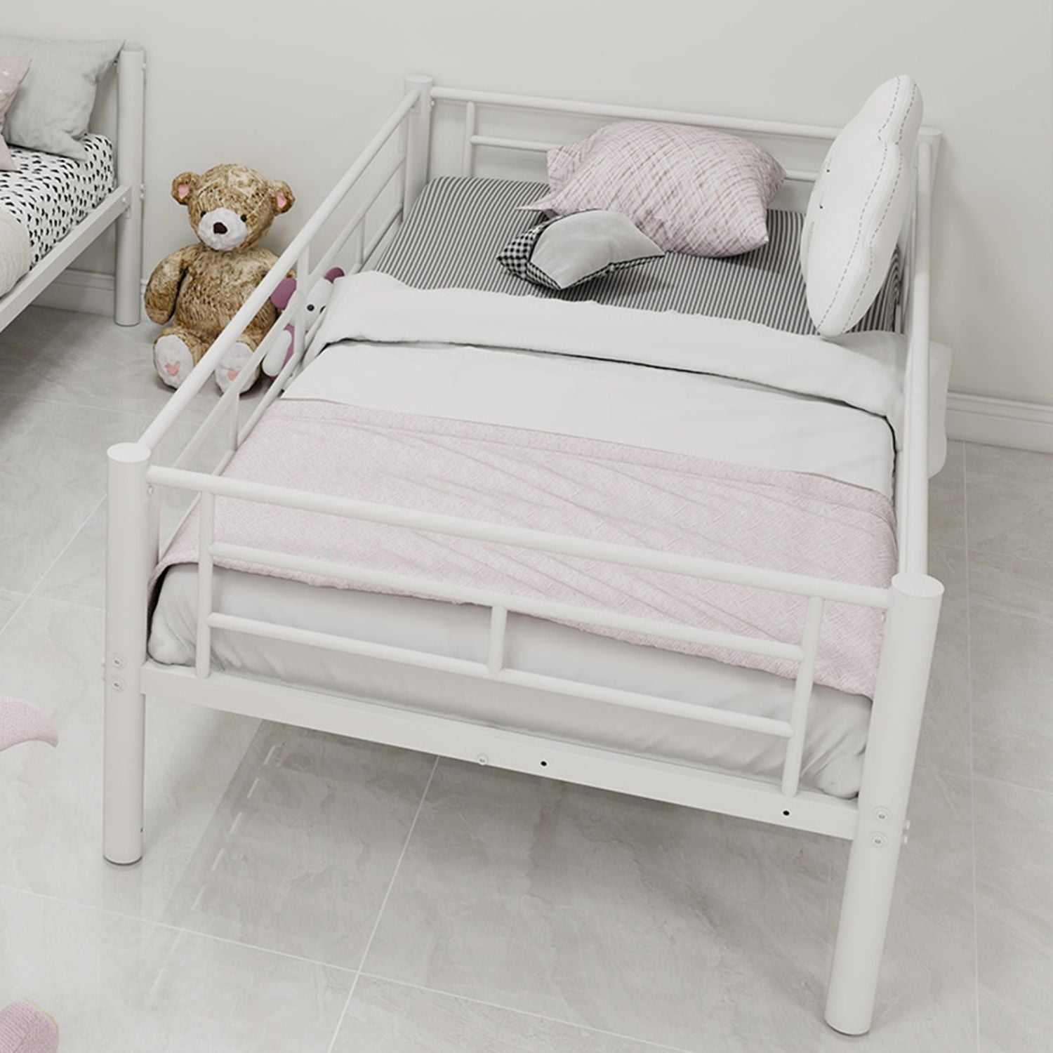 Twin Over Twin Metal Bunk Bed with Convertible Design, Ladder, Guardrails | Just Better Bunk Beds