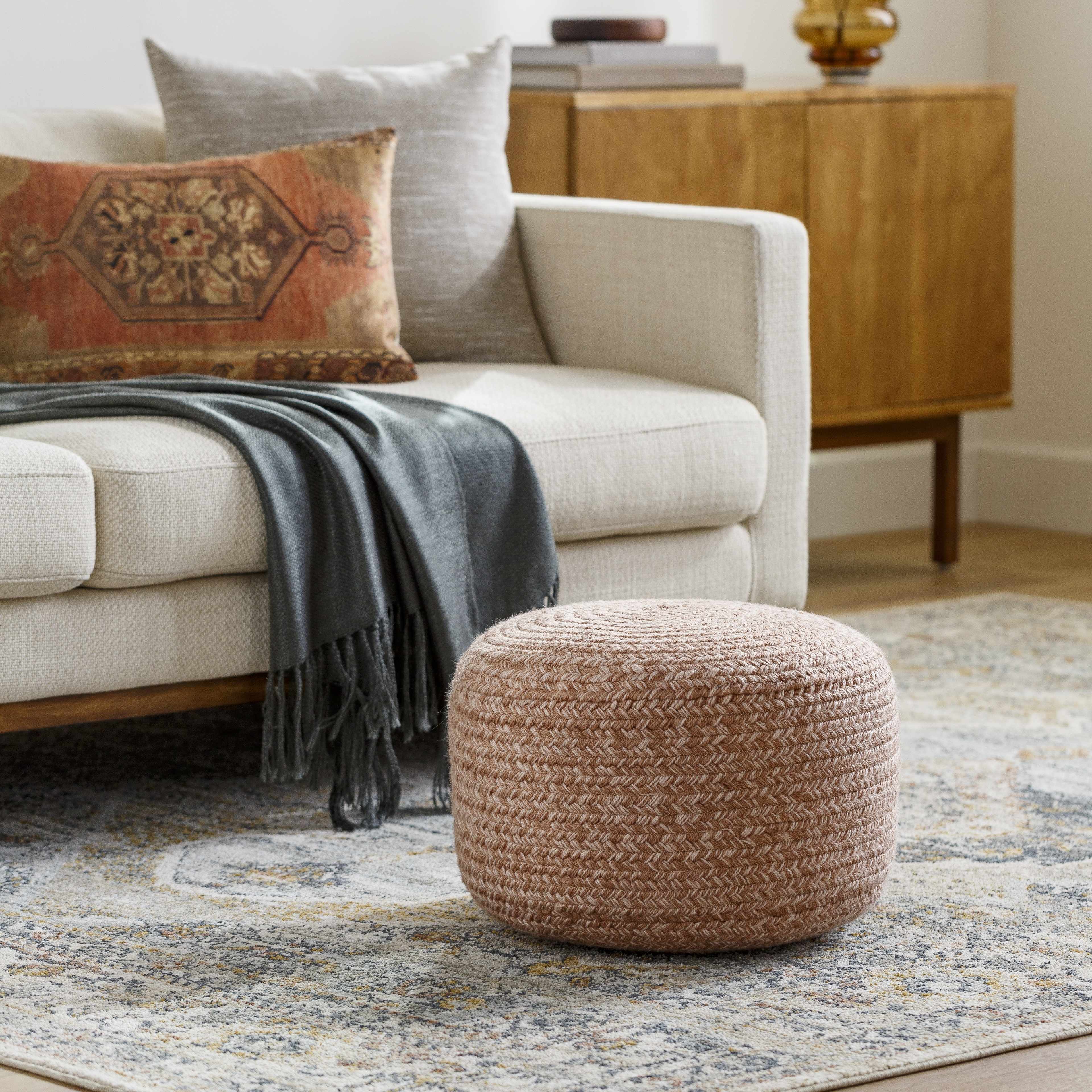 Tonanitla Natural Fiber Blush Knitted Pouf-4