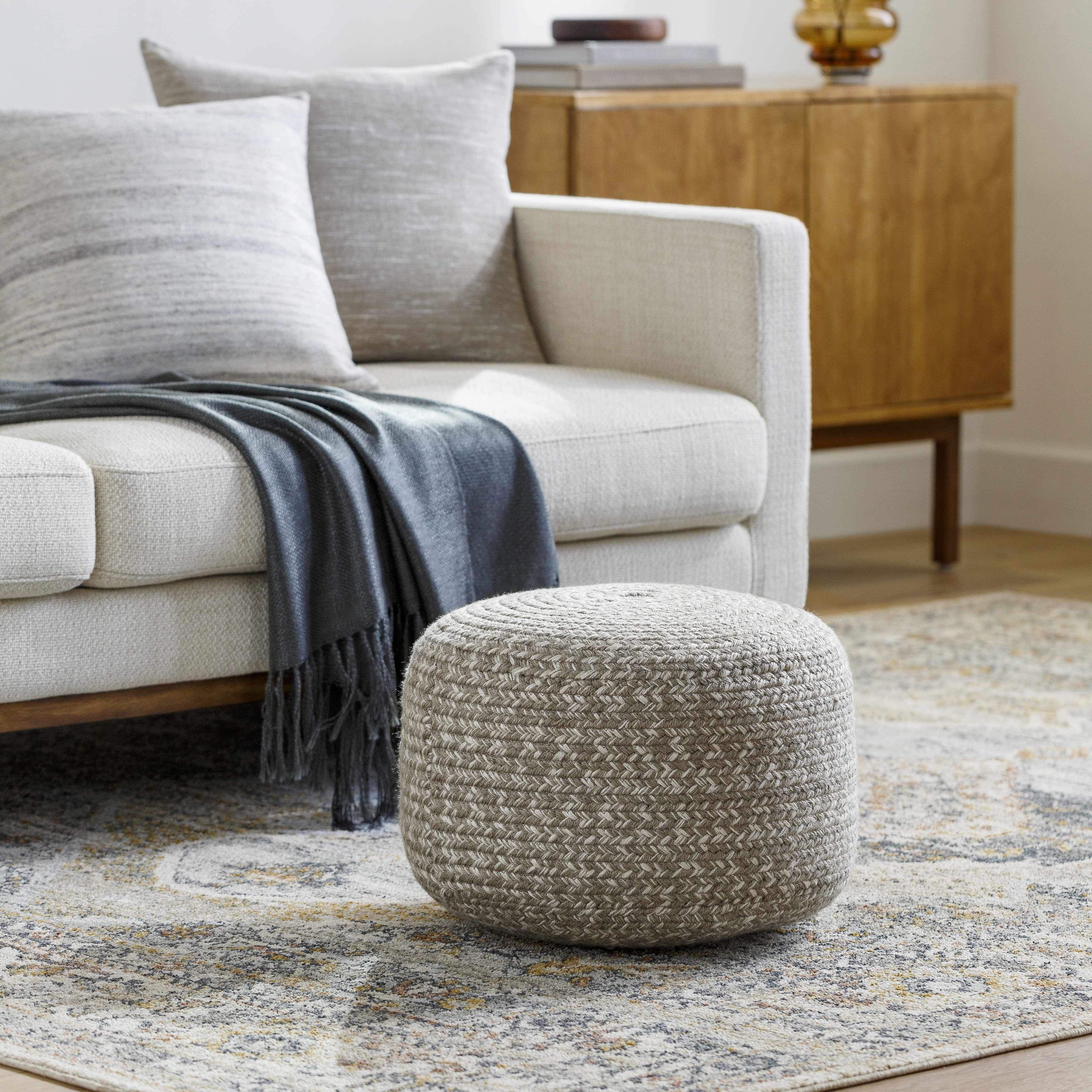 Tonanitla Natural Fiber Light Gray Knitted Pouf-4