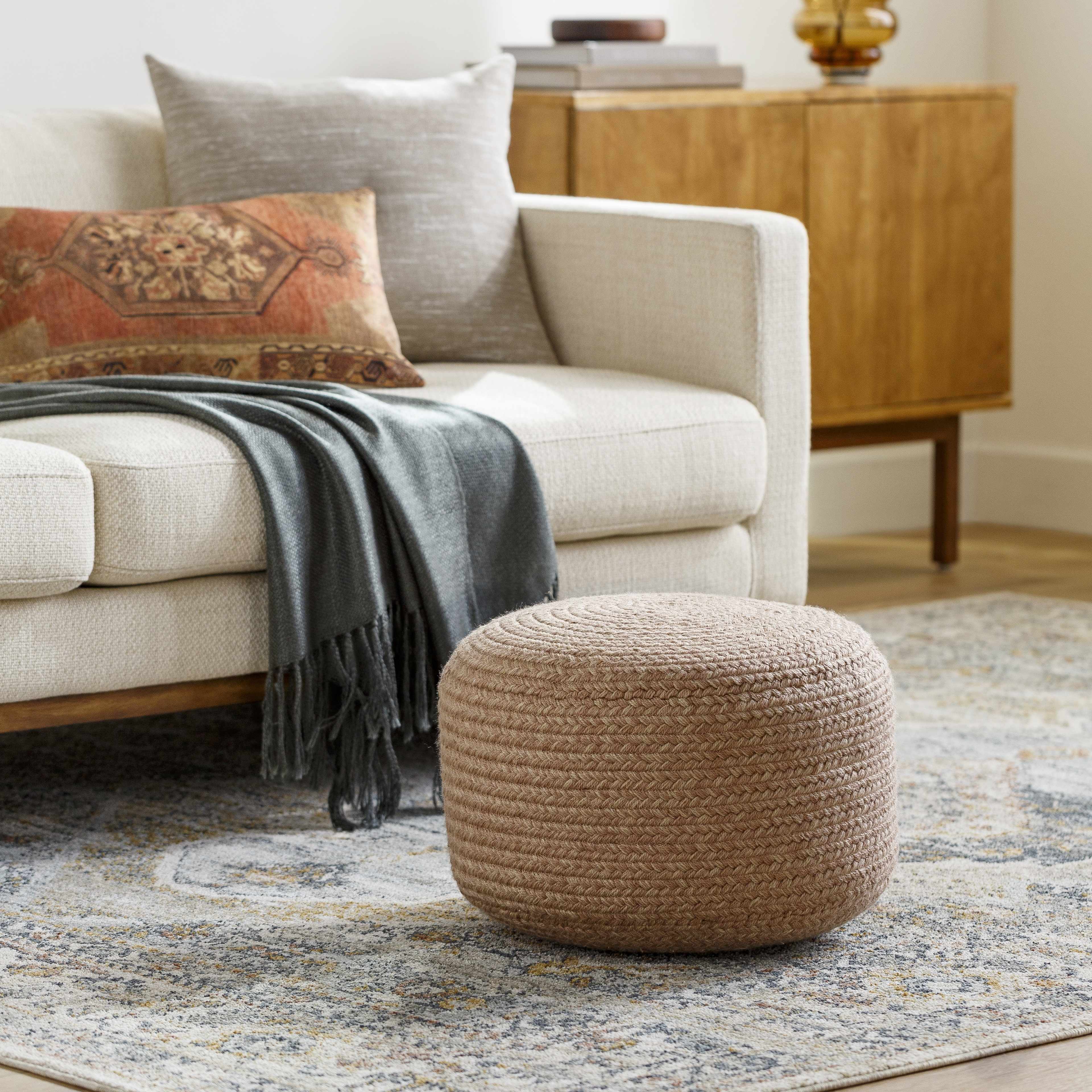 Tonanitla Natural Fiber Dusty Pink Knitted Pouf-4
