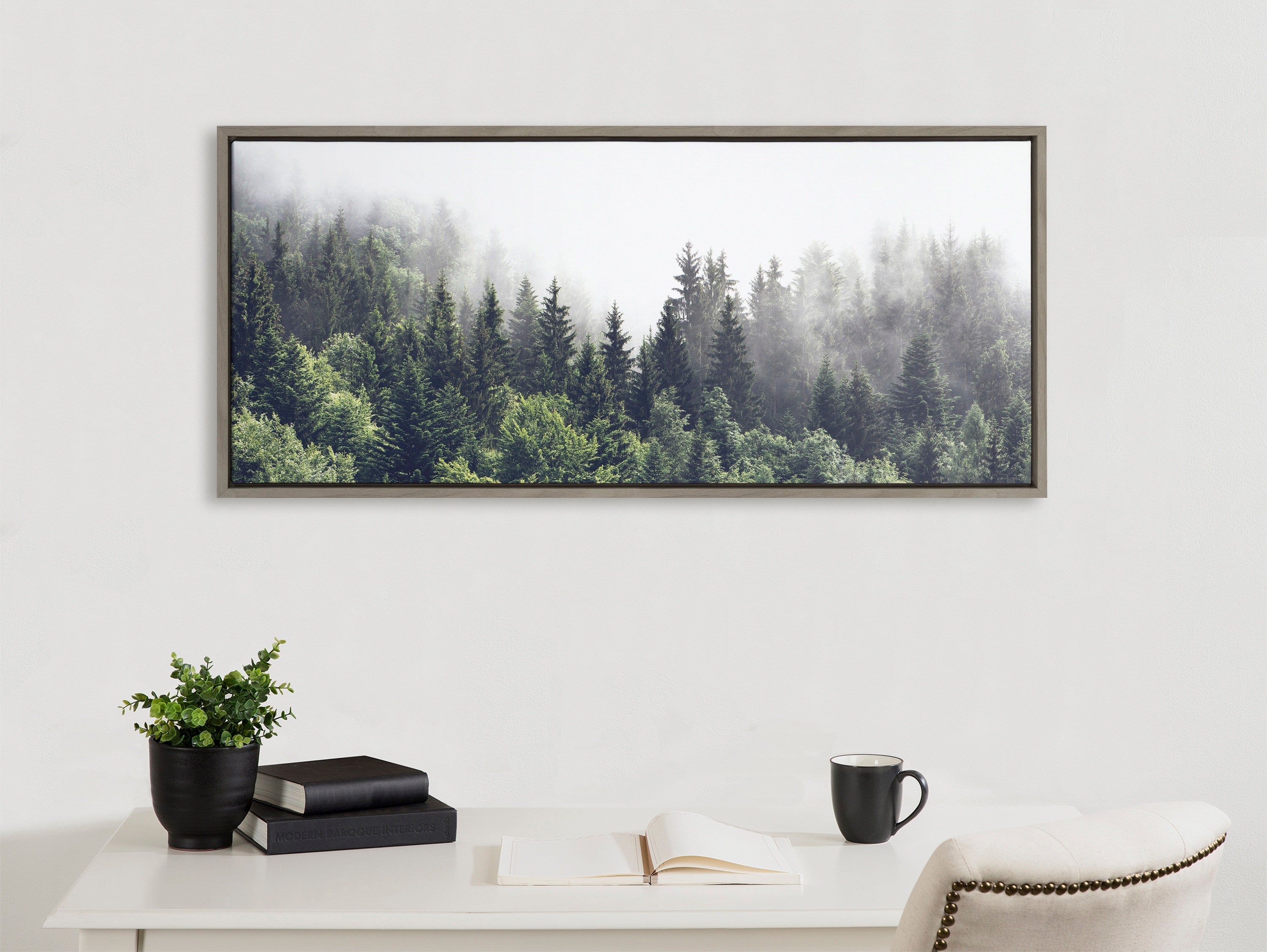 Sylvie Lush Green Forest On A Foggy Day Framed Canvas by The Creative Bunch Studio