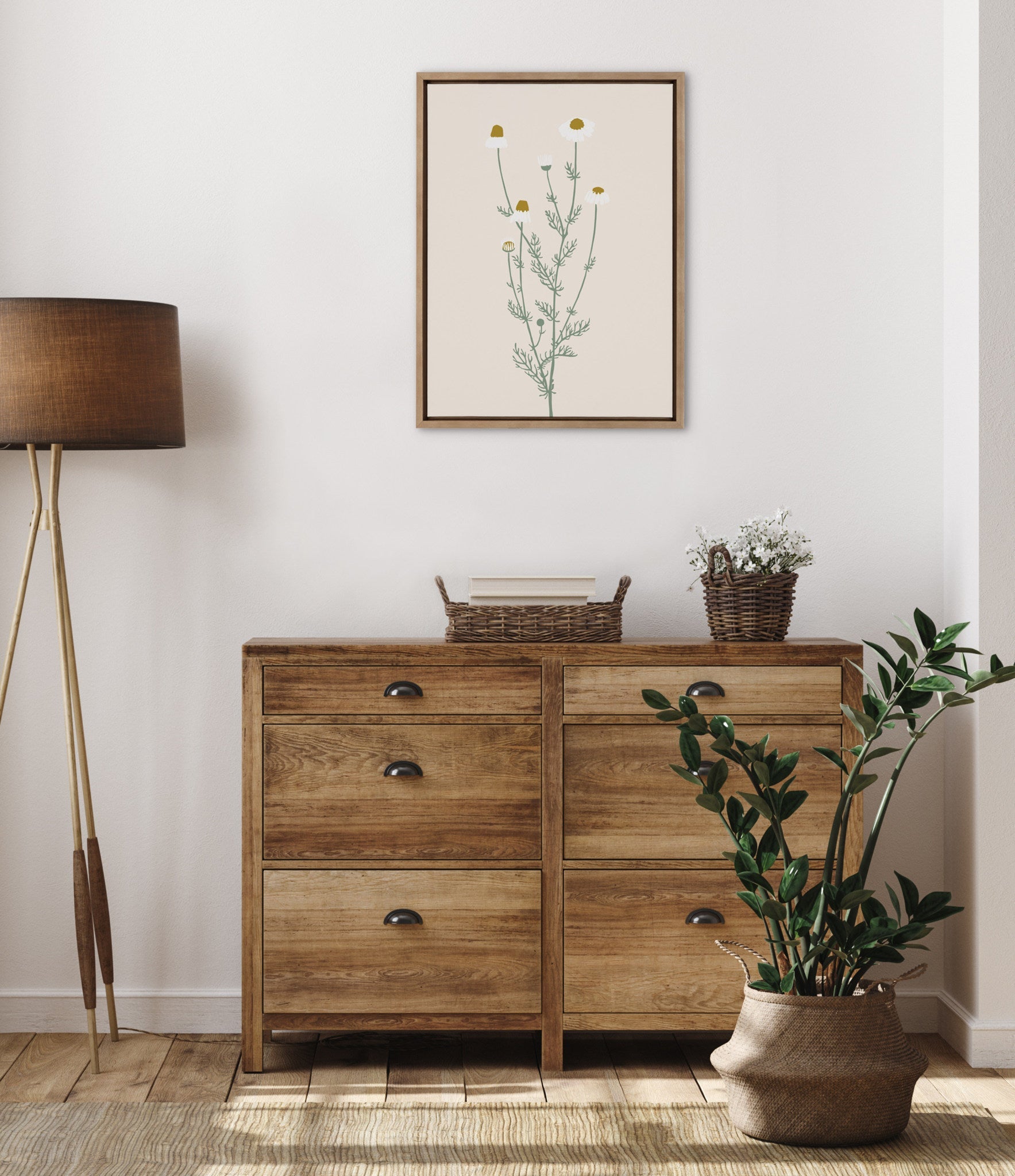 Sylvie Delicate Illustrated White Wildflowers Framed Canvas by The Creative Bunch Studio