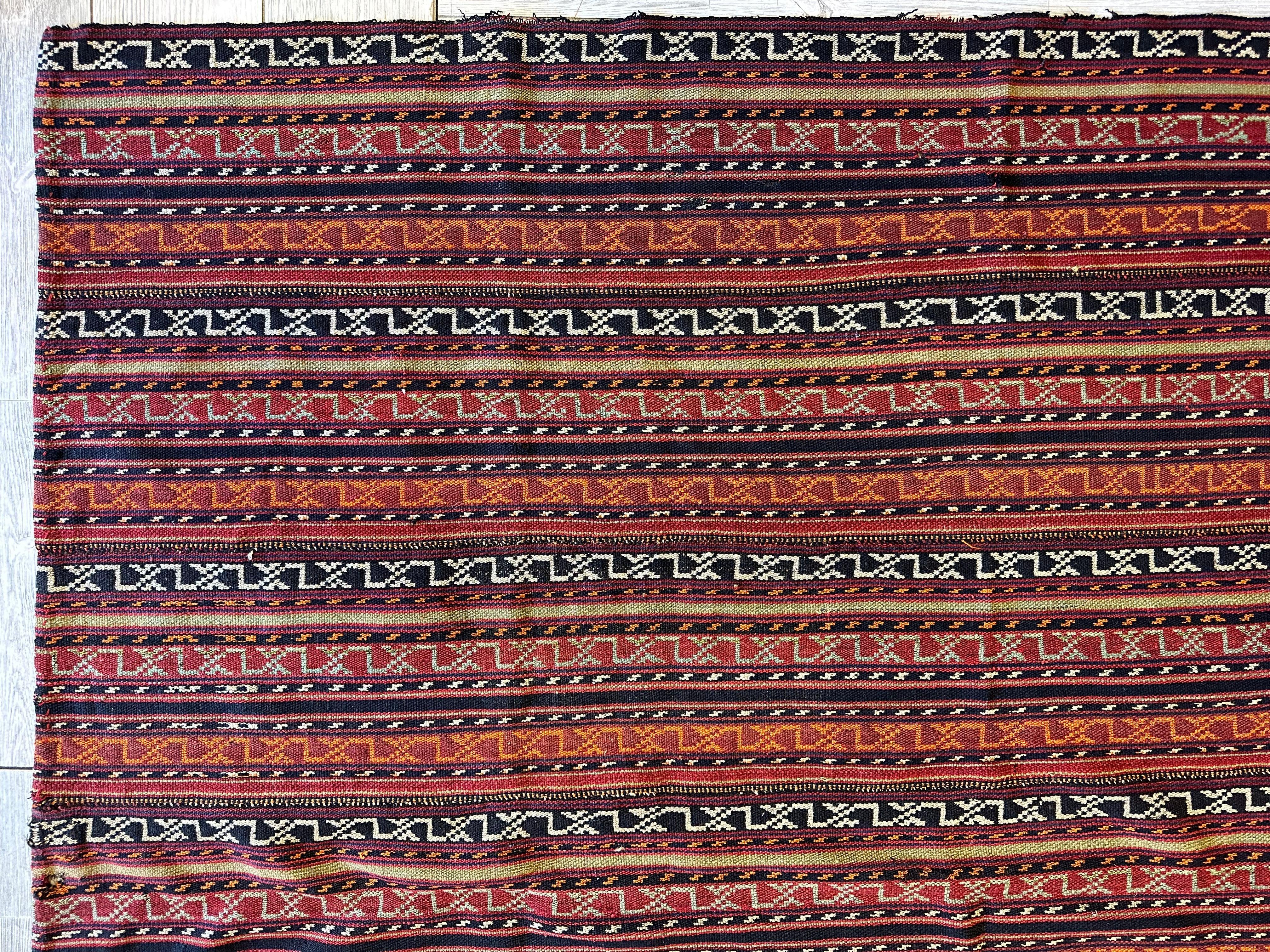 UNIQUE Antique Square Azerbijani Shahsavan Jajim Rug 6’4” x 6’8”
