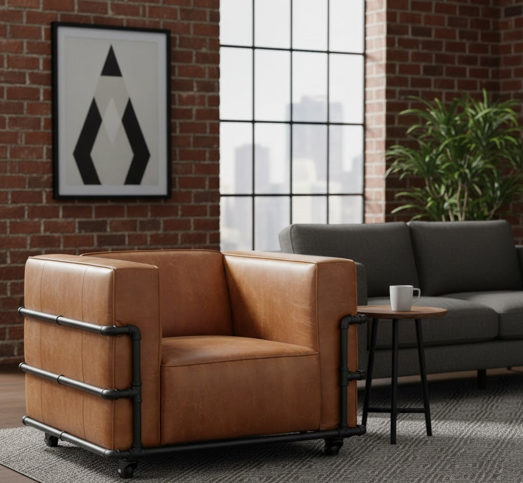 Henry Industrial Modern Leather Arm Chair (2 Colors Available)