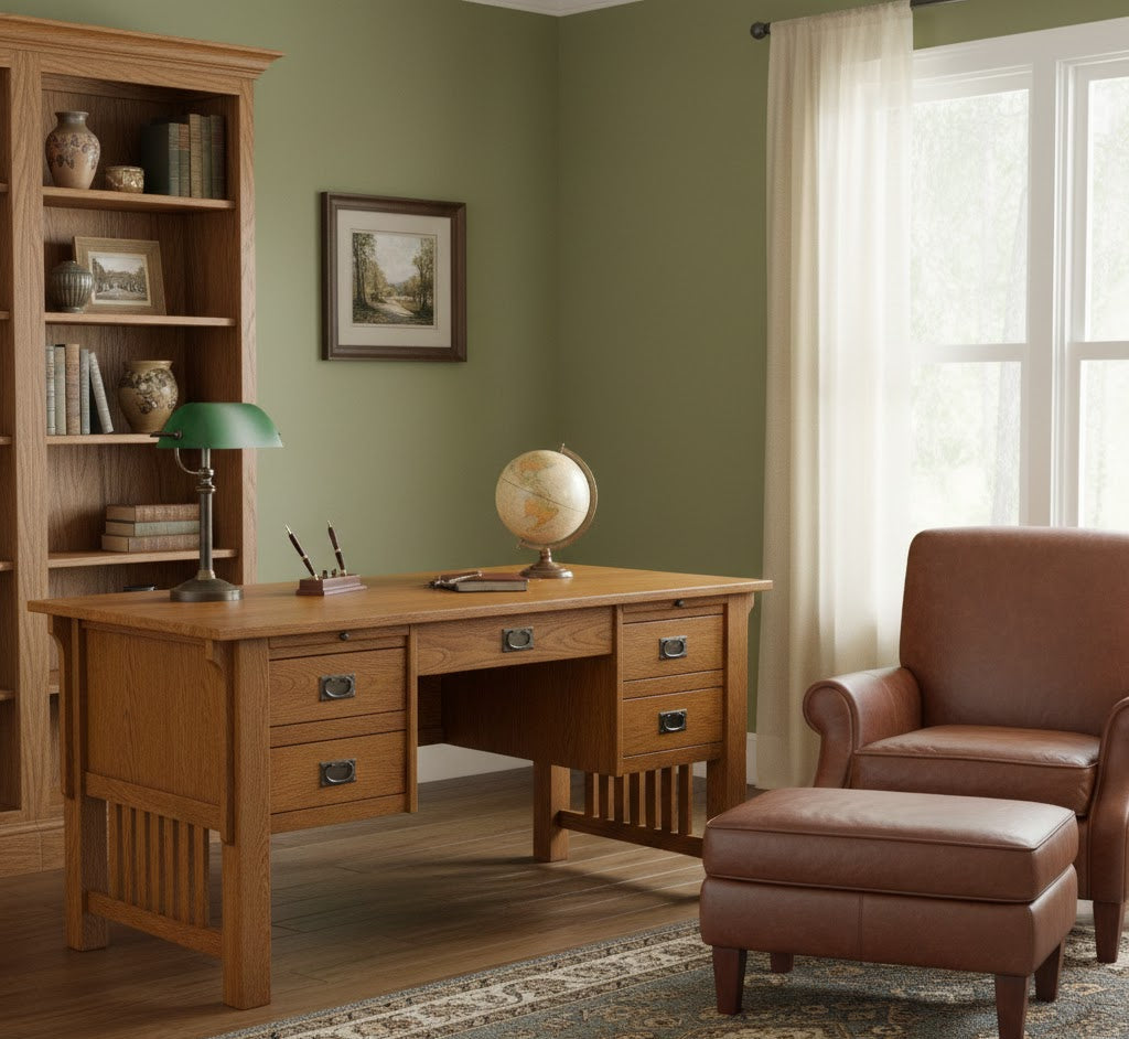 Mission Quarter Sawn Oak 5 Drawer Desk - Michael's Cherry