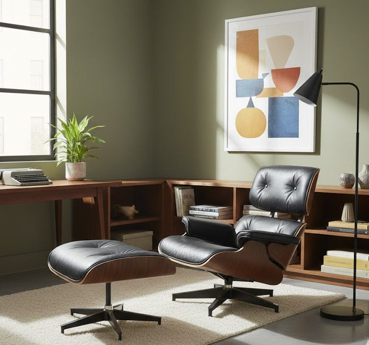 Luxury Lounge / Office Chair with Ottoman – Top Grain Leather