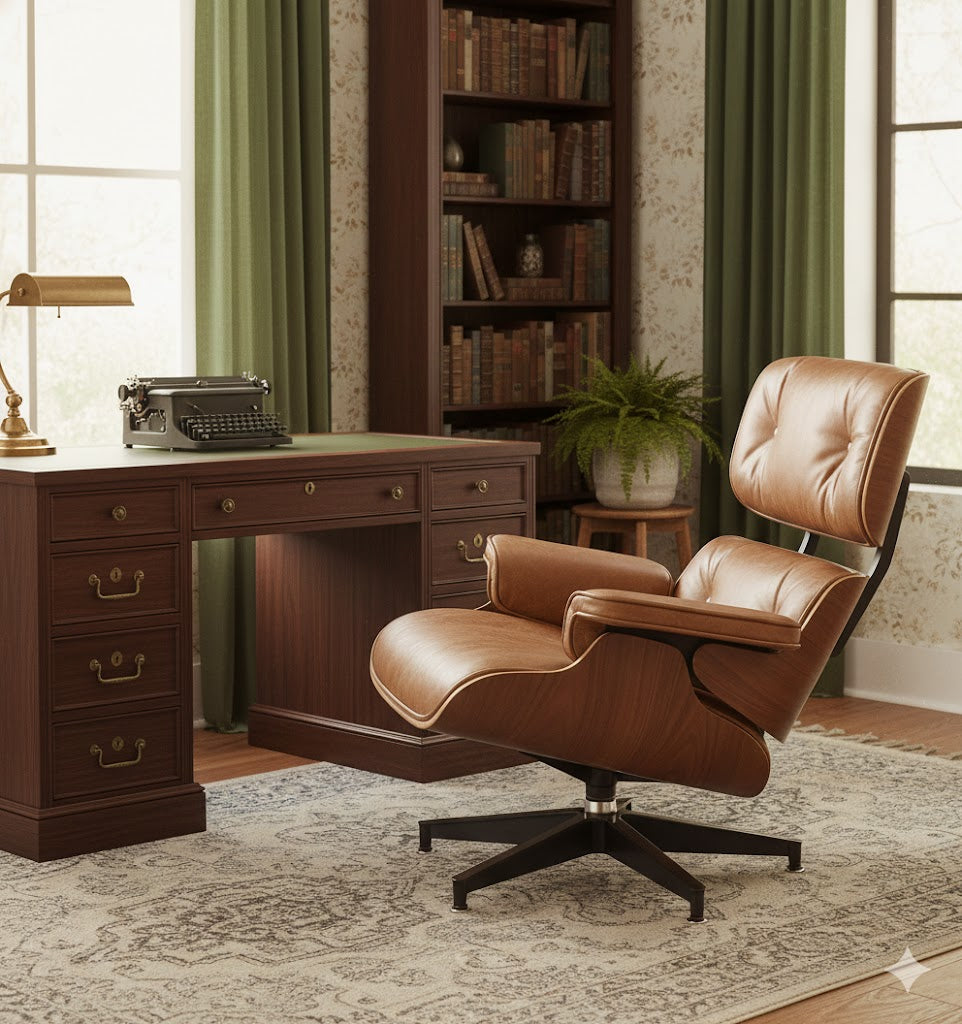 Luxury Lounge / Office Chair with Ottoman – Top Grain Leather