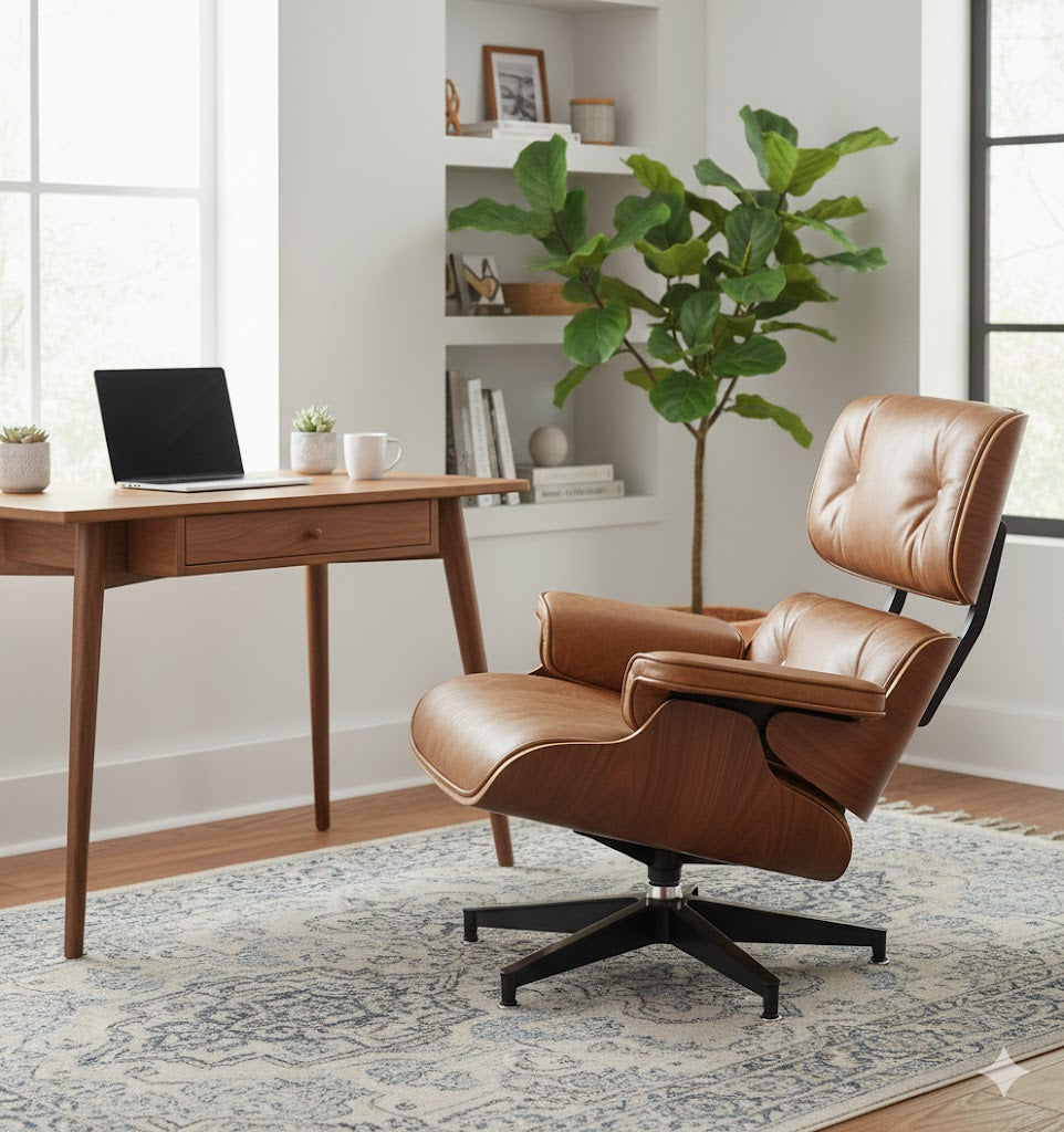 Luxury Lounge / Office Chair with Ottoman – Top Grain Leather