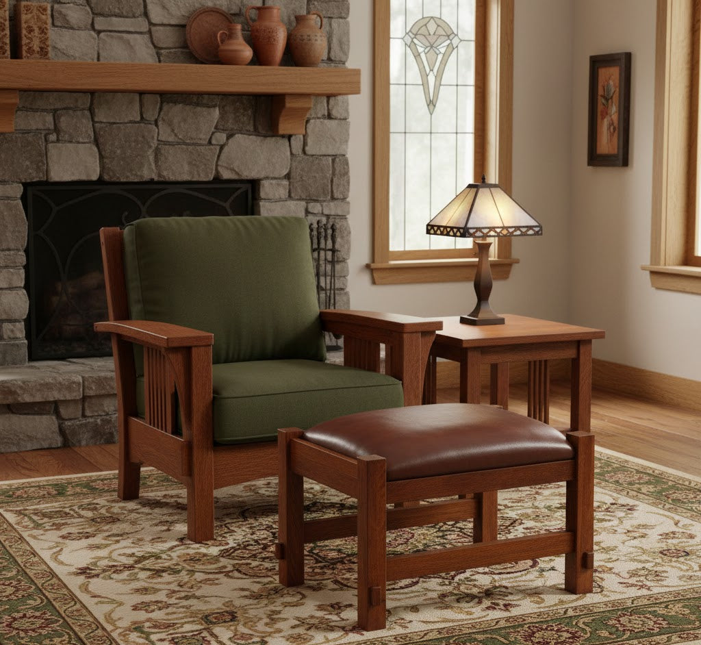 Mission Spindle Stool - Quarter Sawn Oak & Leather