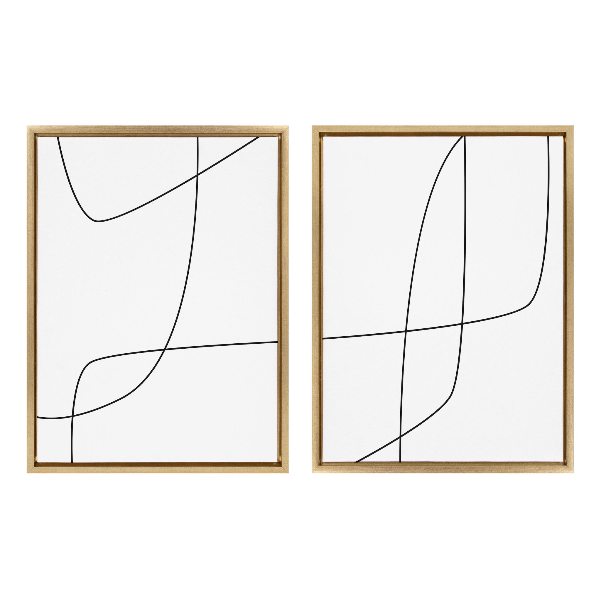 Sylvie Modern Line Abstract 3 and 4 Black and White Framed Canvas by The Creative Bunch Studio