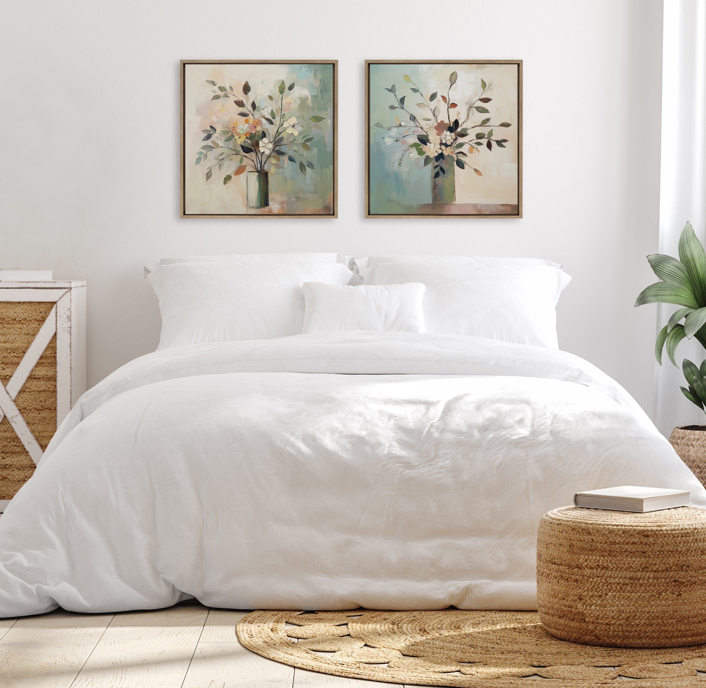 Sylvie Traditional Boho Floral Botanical I Framed Canvas by The Creative Bunch Studio