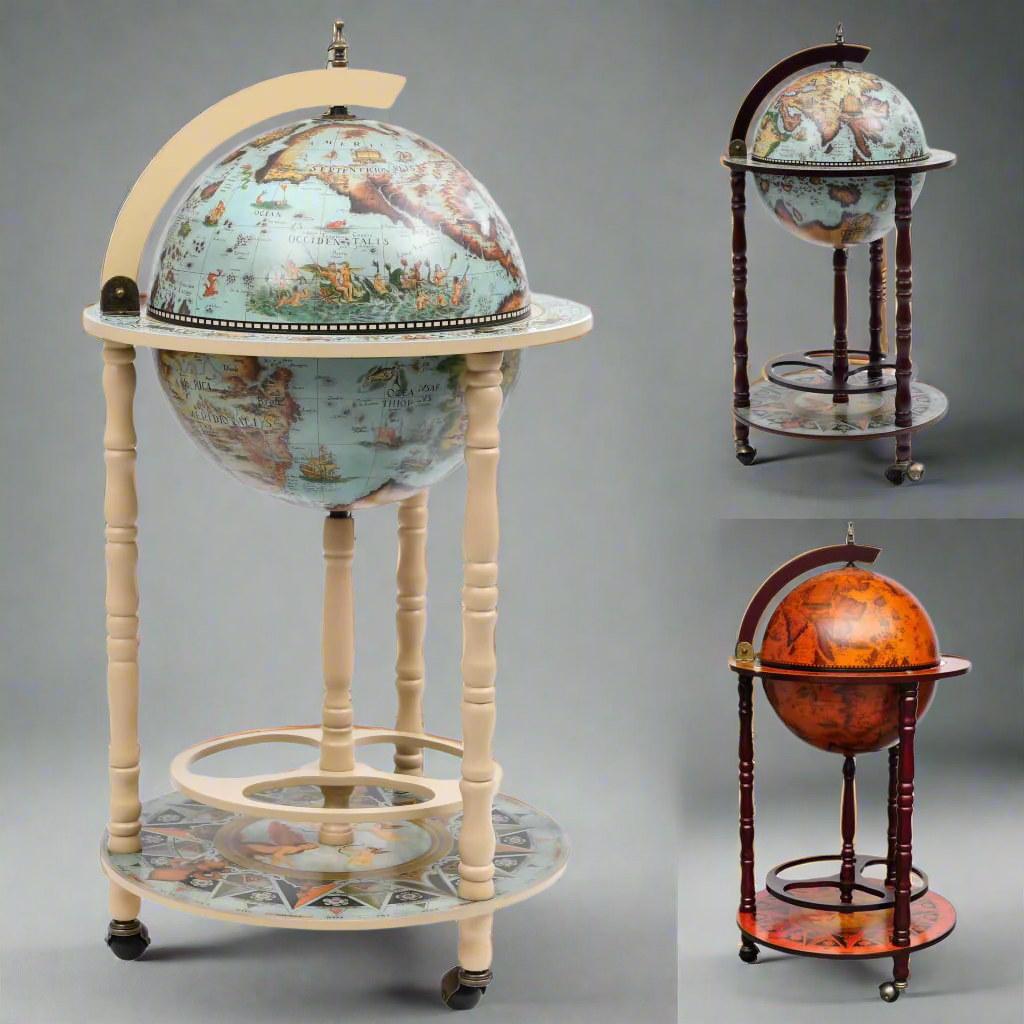 vidaXL Globe Bar Cart Globe Wine Bar Liquor Bar Cabinet Solid Eucalyptus Wood