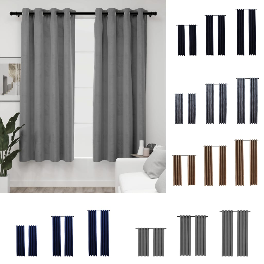 vidaXL Curtains 2 Pcs Roller Blackout Curtains Window Blinds with Rings Velvet-5