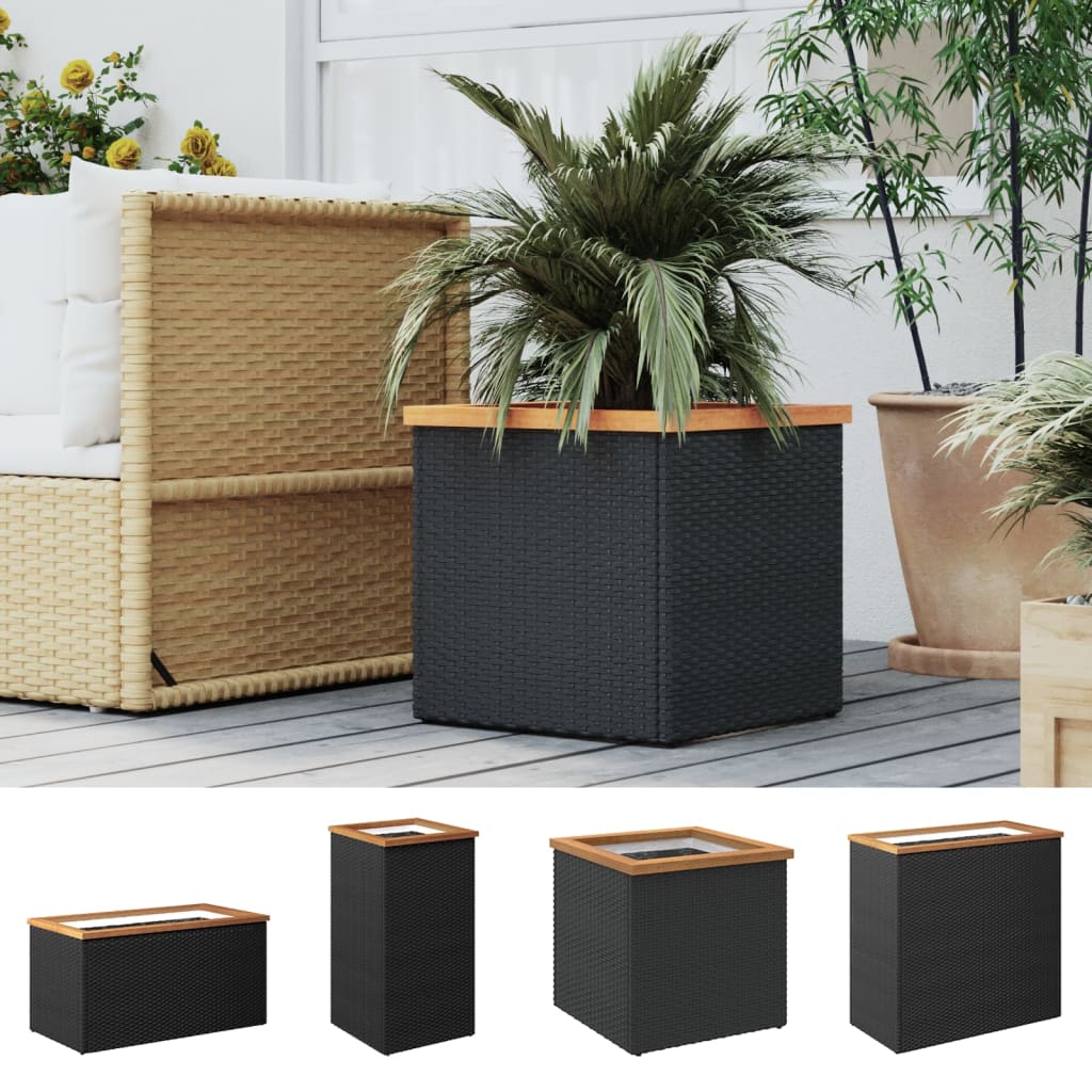 vidaXL Planter Decorative Outdoor Patio Plant Pot Flower Box Black Poly Rattan-3