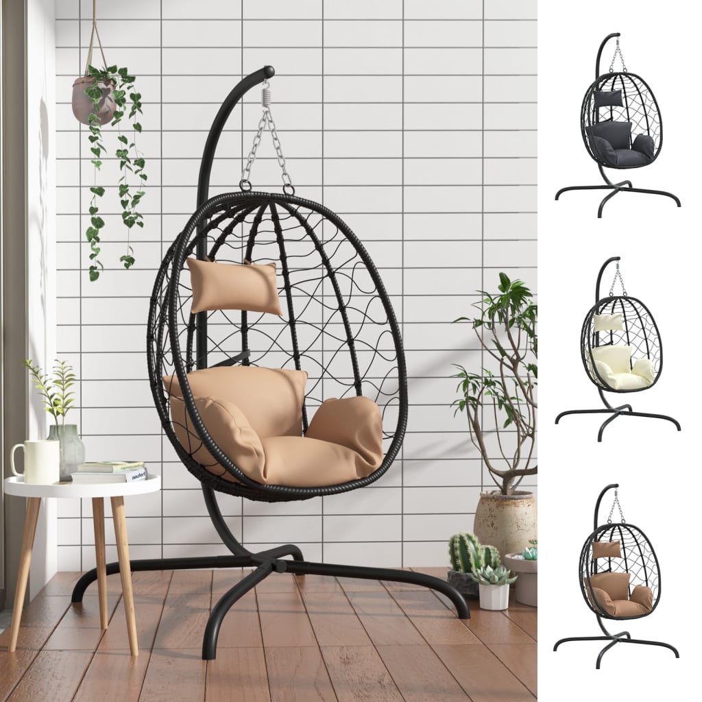 vidaXL Hanging Egg Chair with Cushion Anthracite Poly Rattan&Steel-1