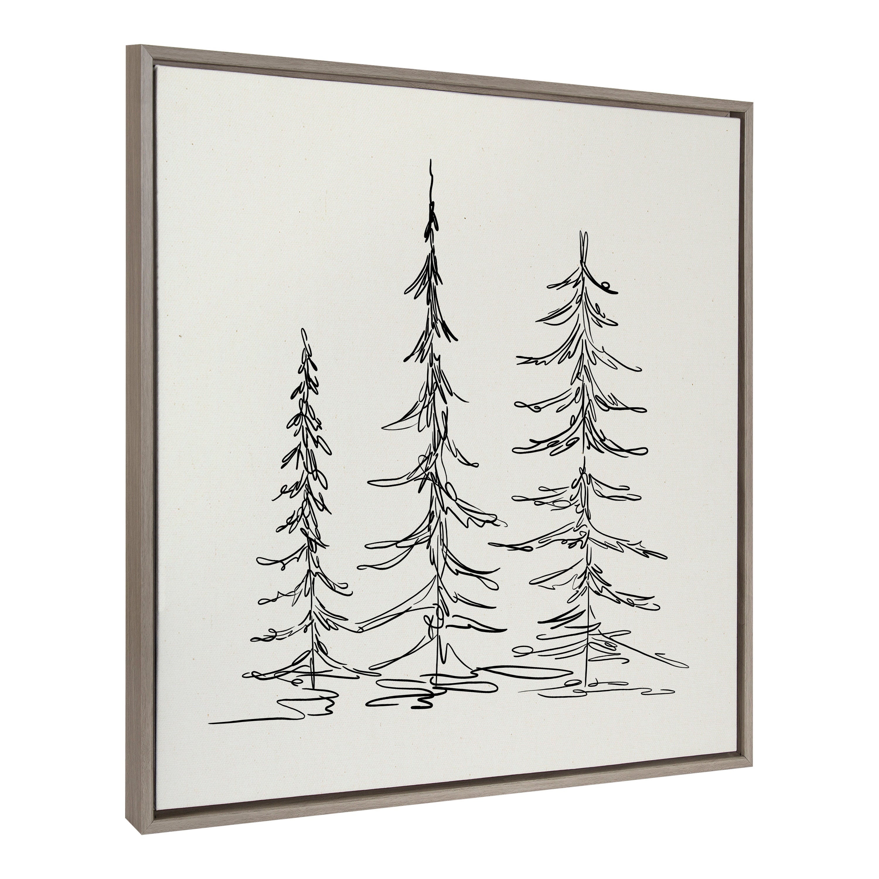 Sylvie Minimalist Evergreen Trees Sketch Framed Canvas by The Creative Bunch Studio
