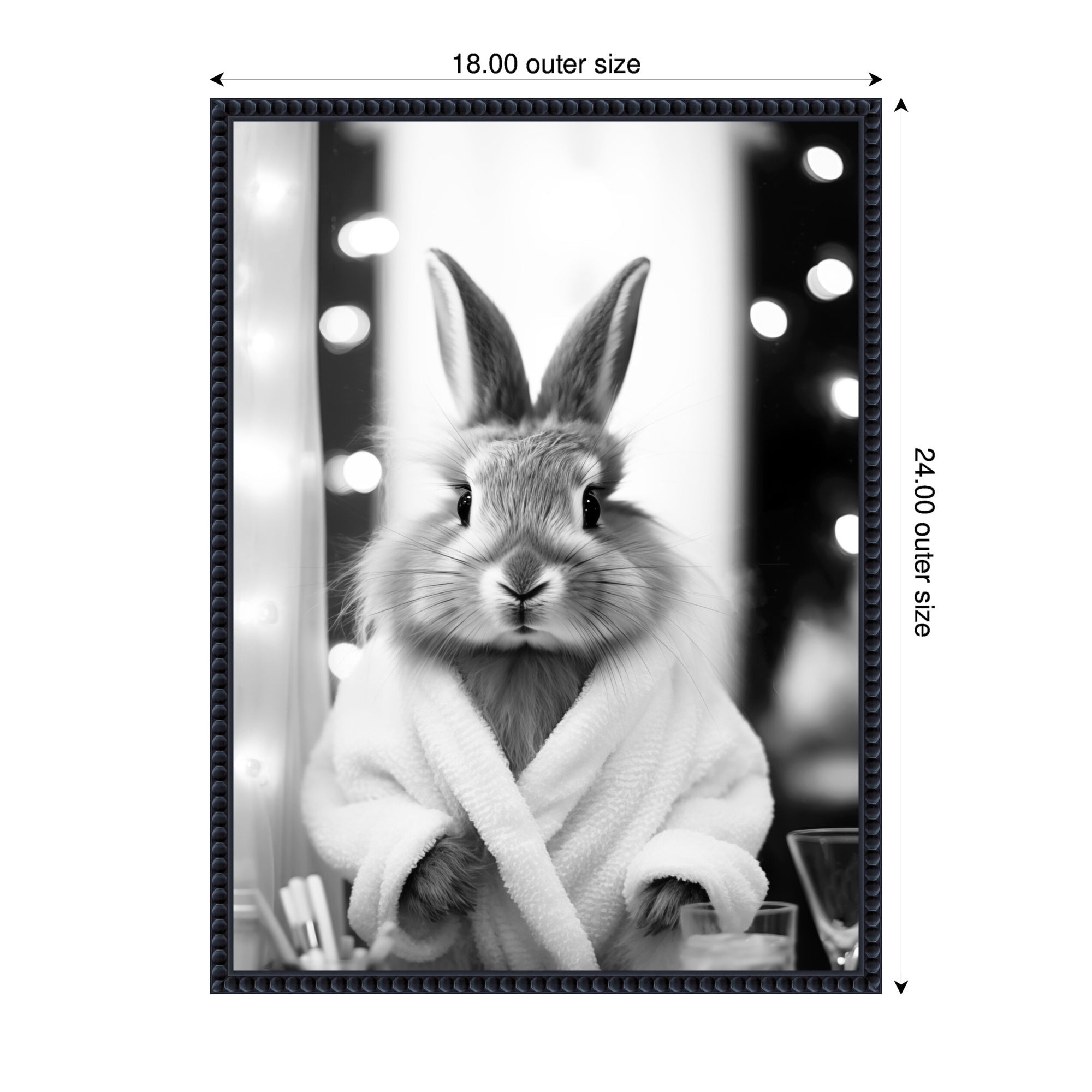 Sylvie Bunny Glam Bathroom Art Towel Robe Black and White Framed Canvas by The Creative Bunch Studio
