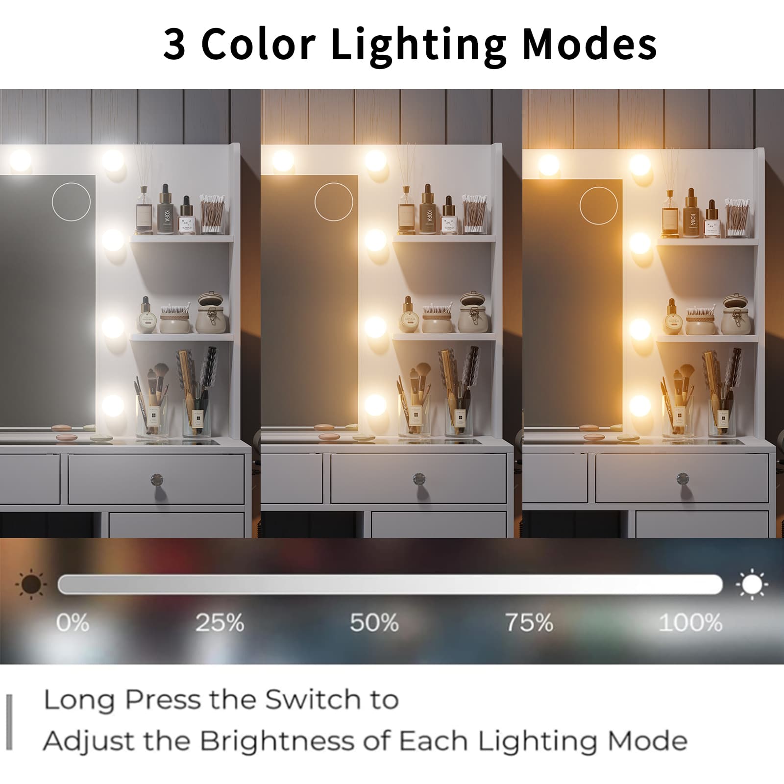 LED Mirror Vanity Desk with Charging Station - Yanosaku