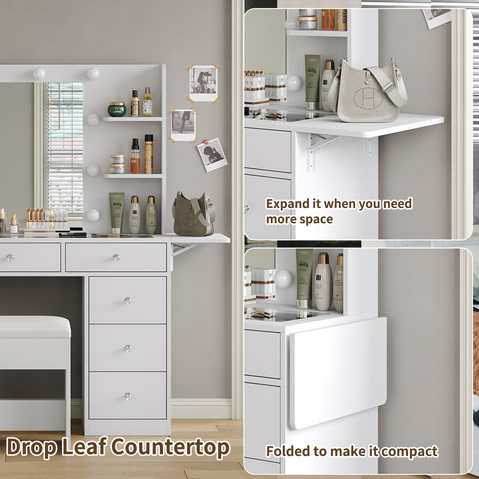 LED Mirror Vanity Desk with Charging Station - Yanosaku