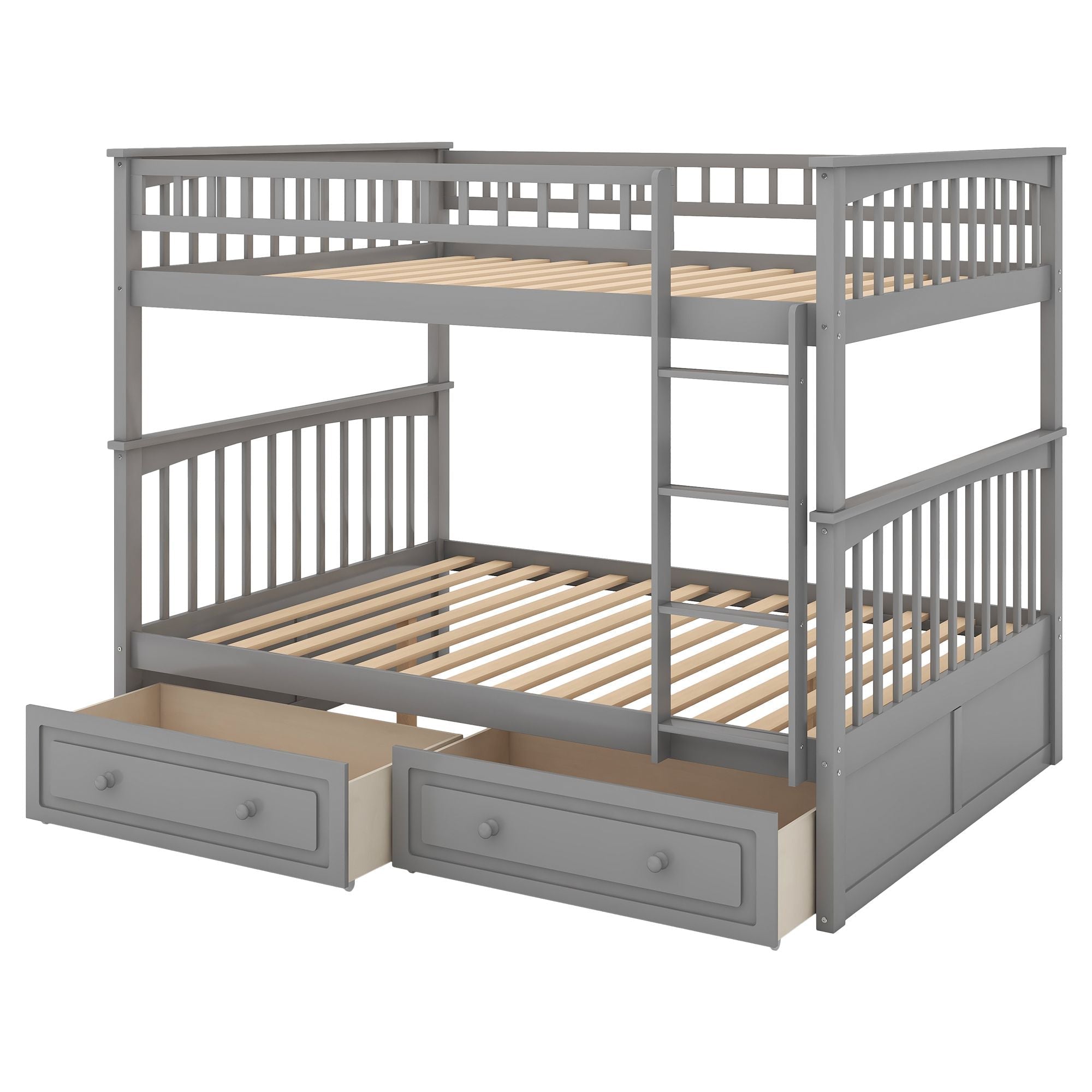 Versatile Full Over Full Wood Bunk Bed with Storage Drawers, Convertible Design, Gray | Just Better Bunk Beds