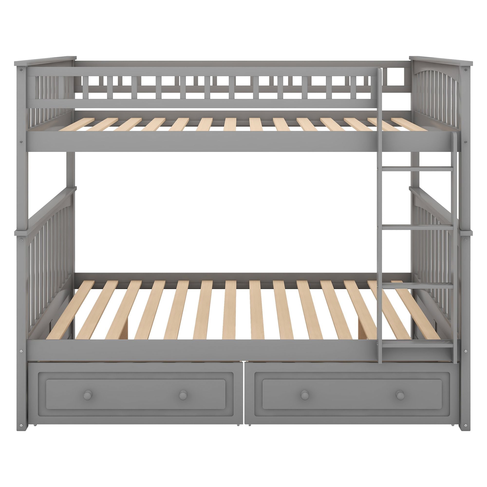 Versatile Full Over Full Wood Bunk Bed with Storage Drawers, Convertible Design, Gray | Just Better Bunk Beds