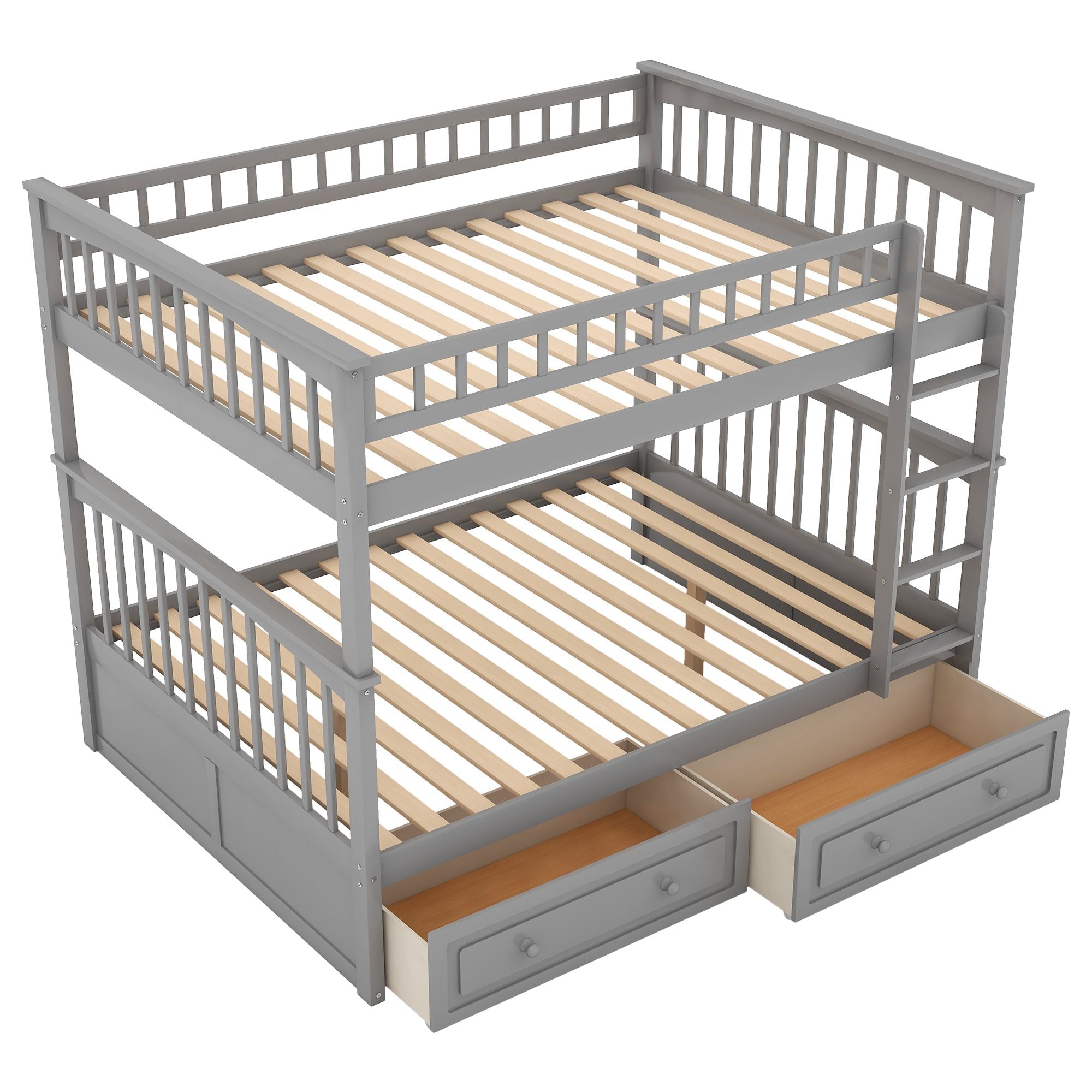 Versatile Full Over Full Wood Bunk Bed with Storage Drawers, Convertible Design, Gray | Just Better Bunk Beds