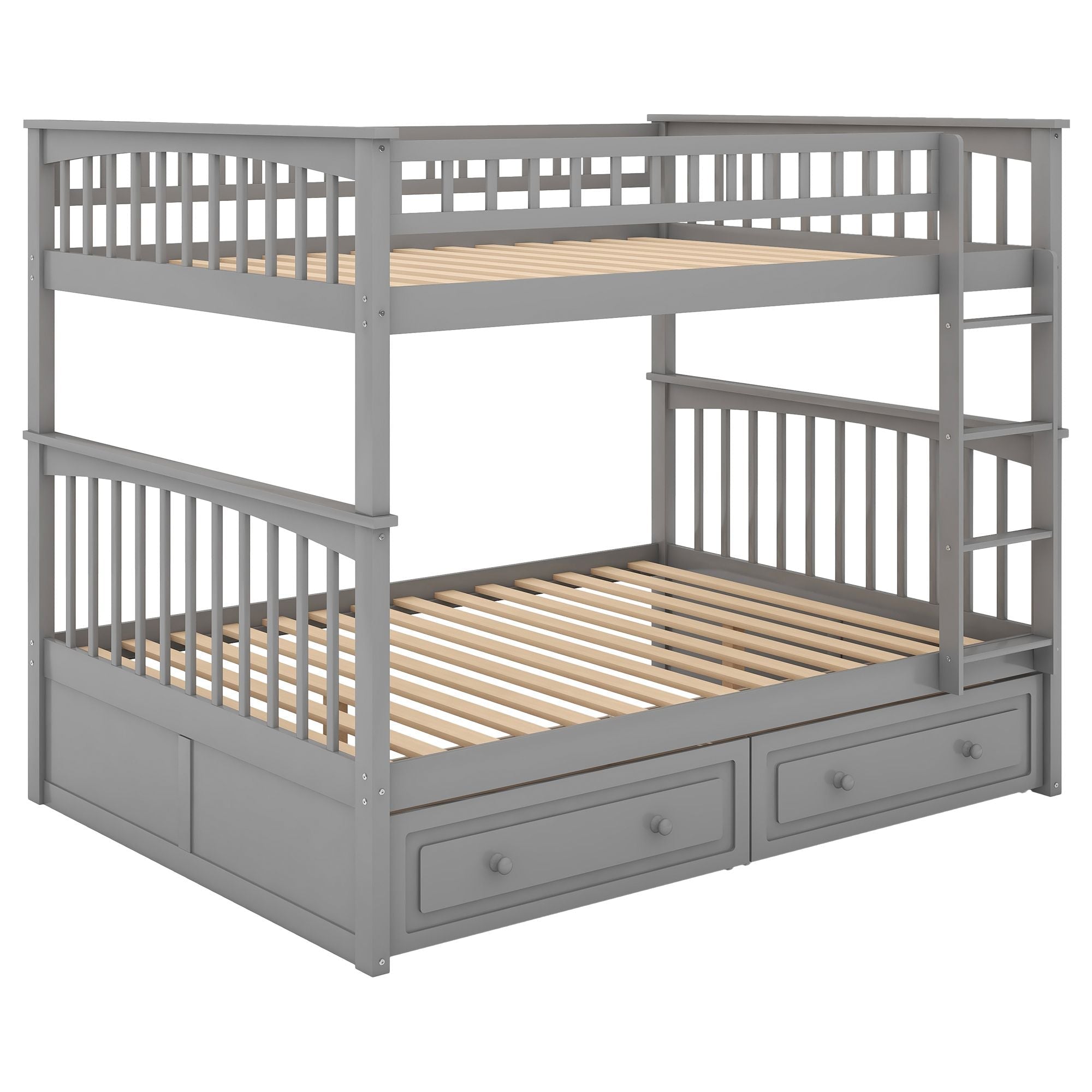 Versatile Full Over Full Wood Bunk Bed with Storage Drawers, Convertible Design, Gray | Just Better Bunk Beds