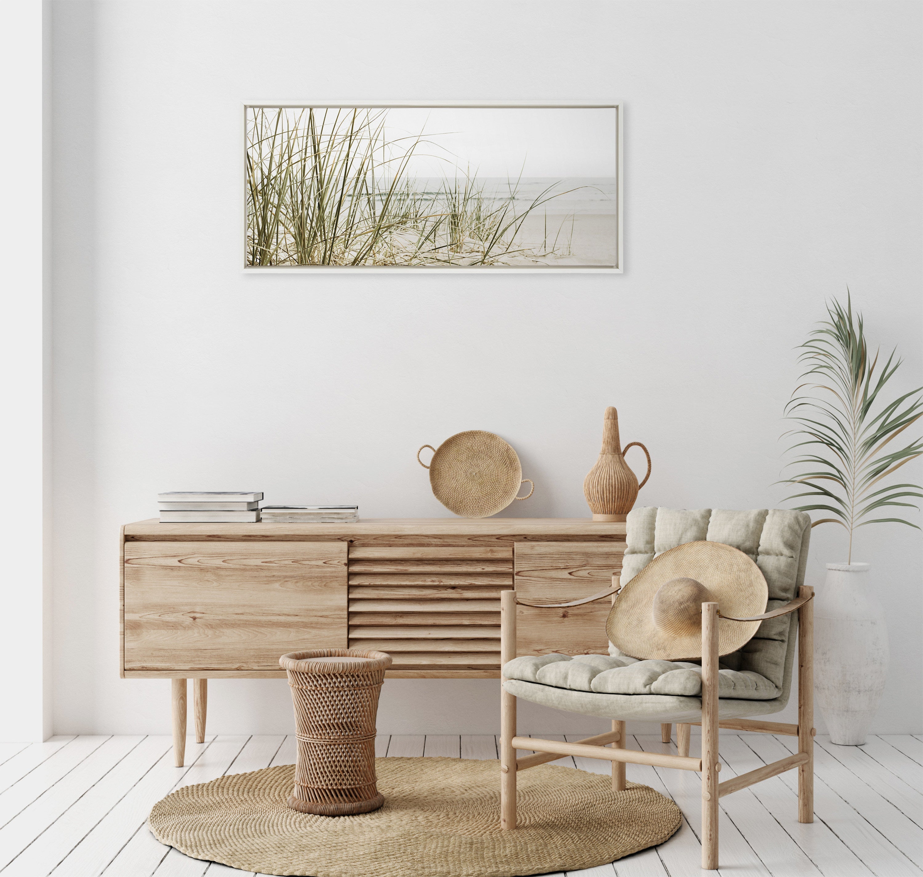 Sylvie Calming Beach Grass Framed Canvas by The Creative Bunch Studio