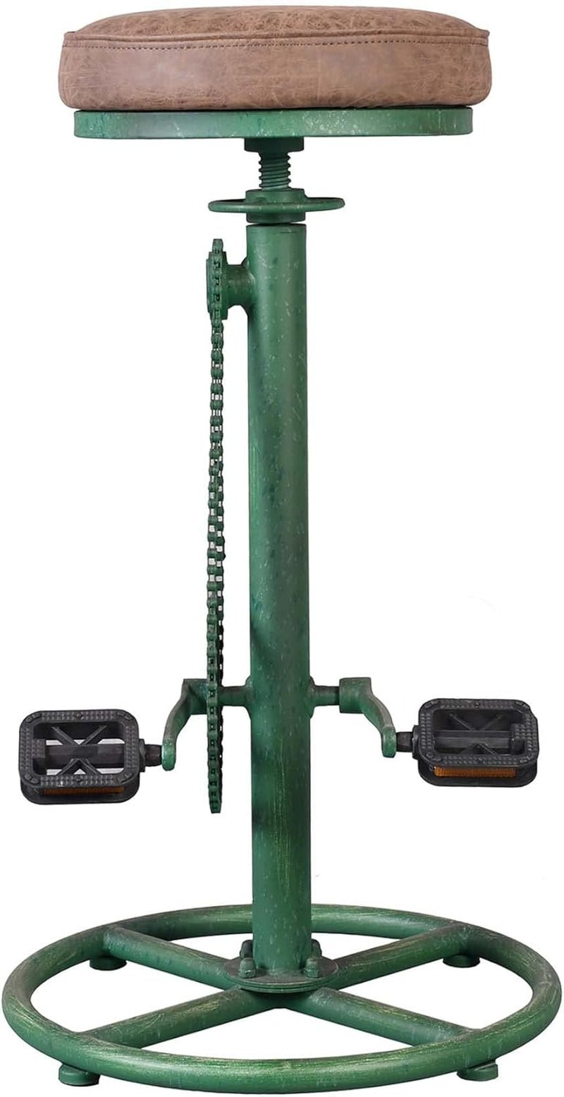 Antique Green Height Adjustable Bar Stool Set Of 2 With Bicycle Wheel Design