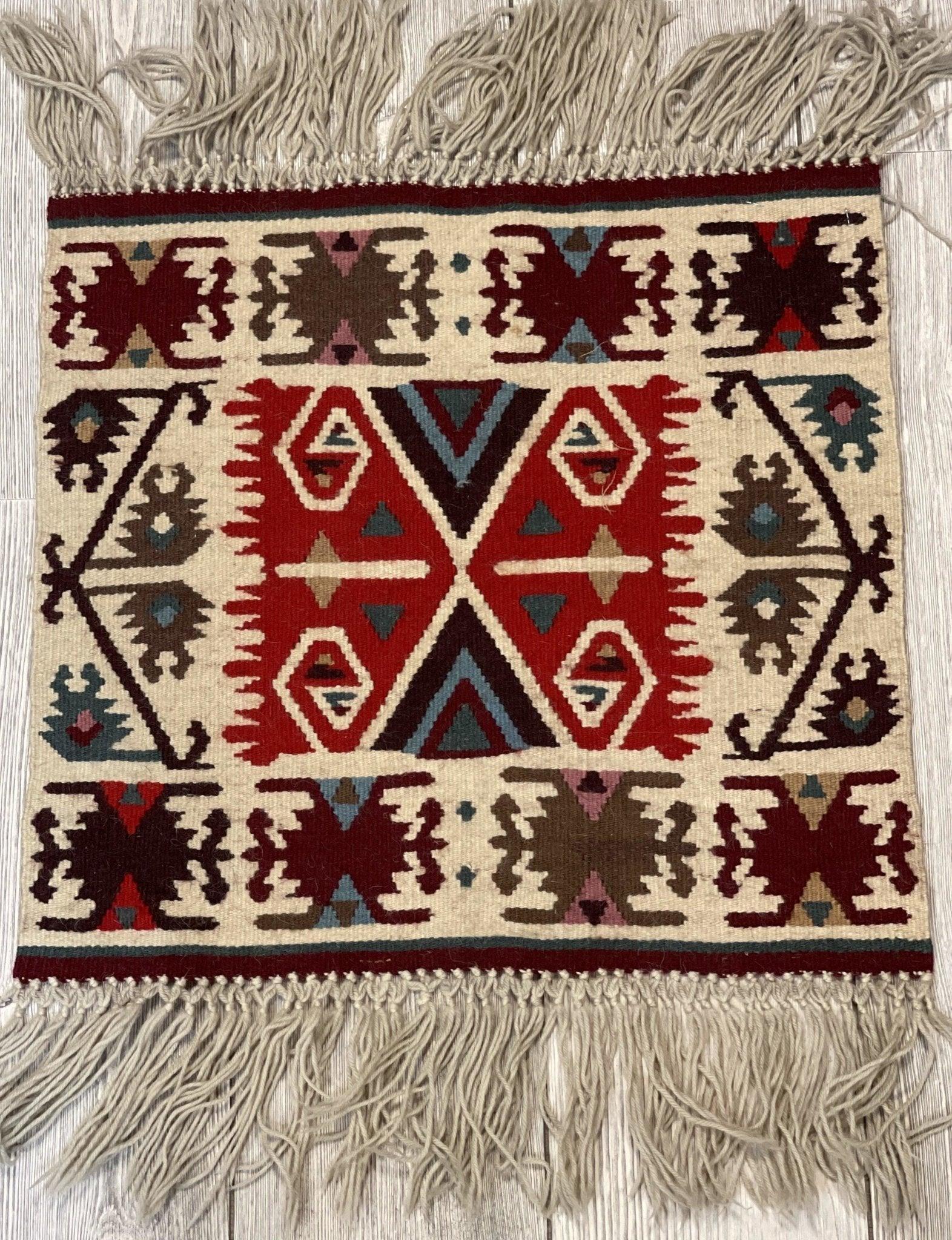 Vintage Navajo Like Bulgarian Wool Kilim Display Rug 1'8''x1'7''