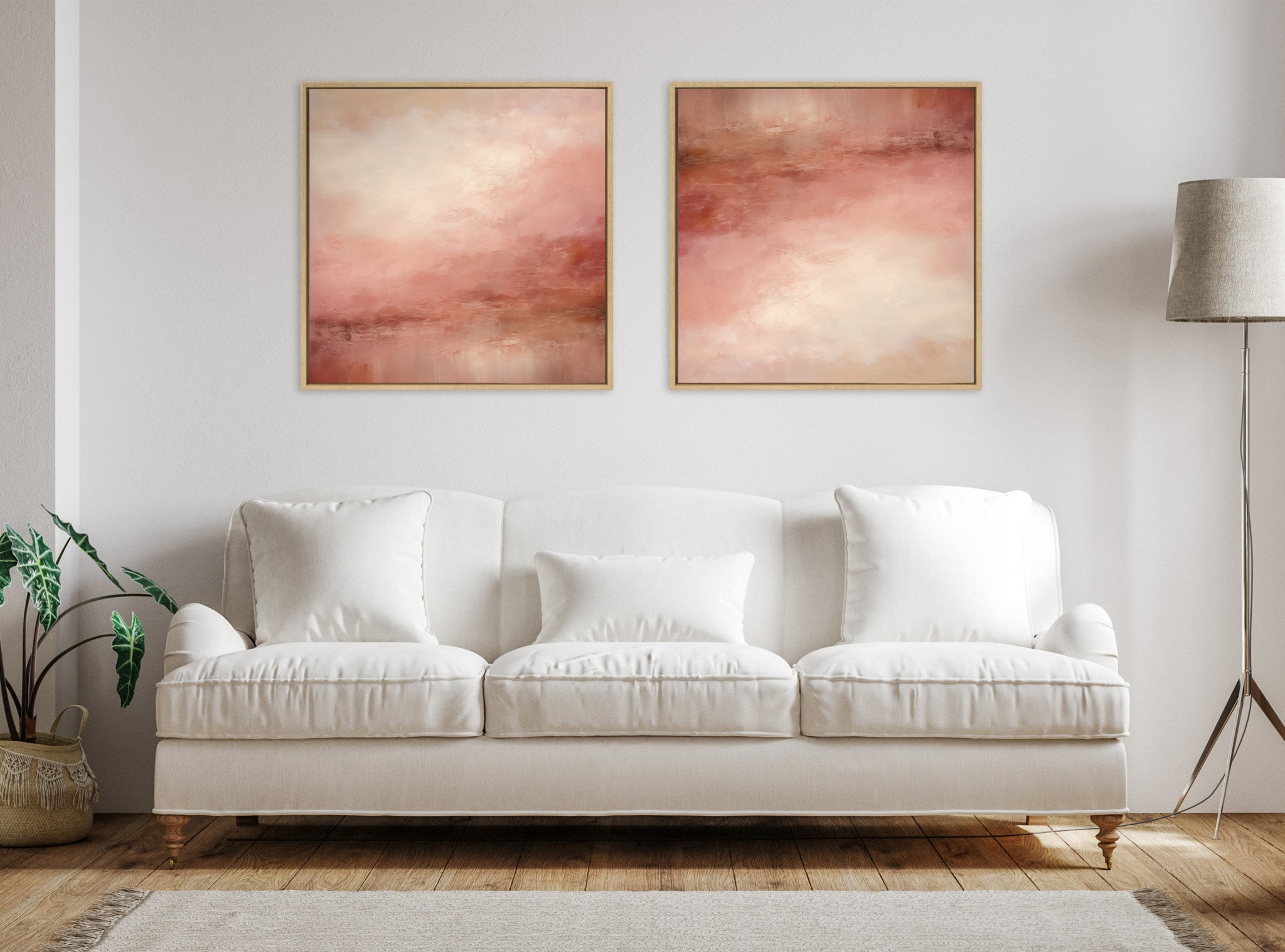 Sylvie Tonal Abstract Pink Peach Framed Canvas by The Creative Bunch Studio
