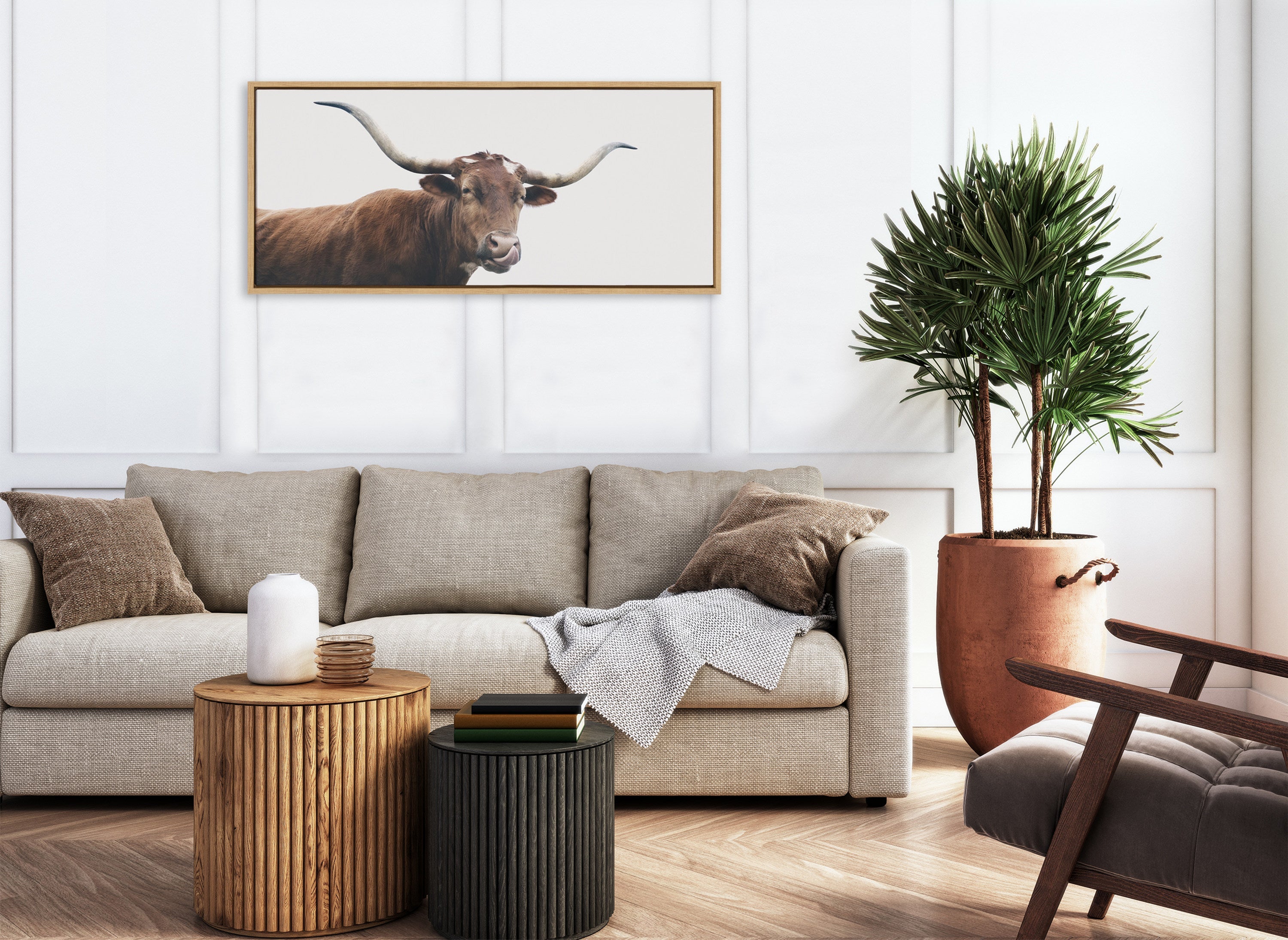 Sylvie Texas Longhorn Cow Lick Framed Canvas by The Creative Bunch Studio