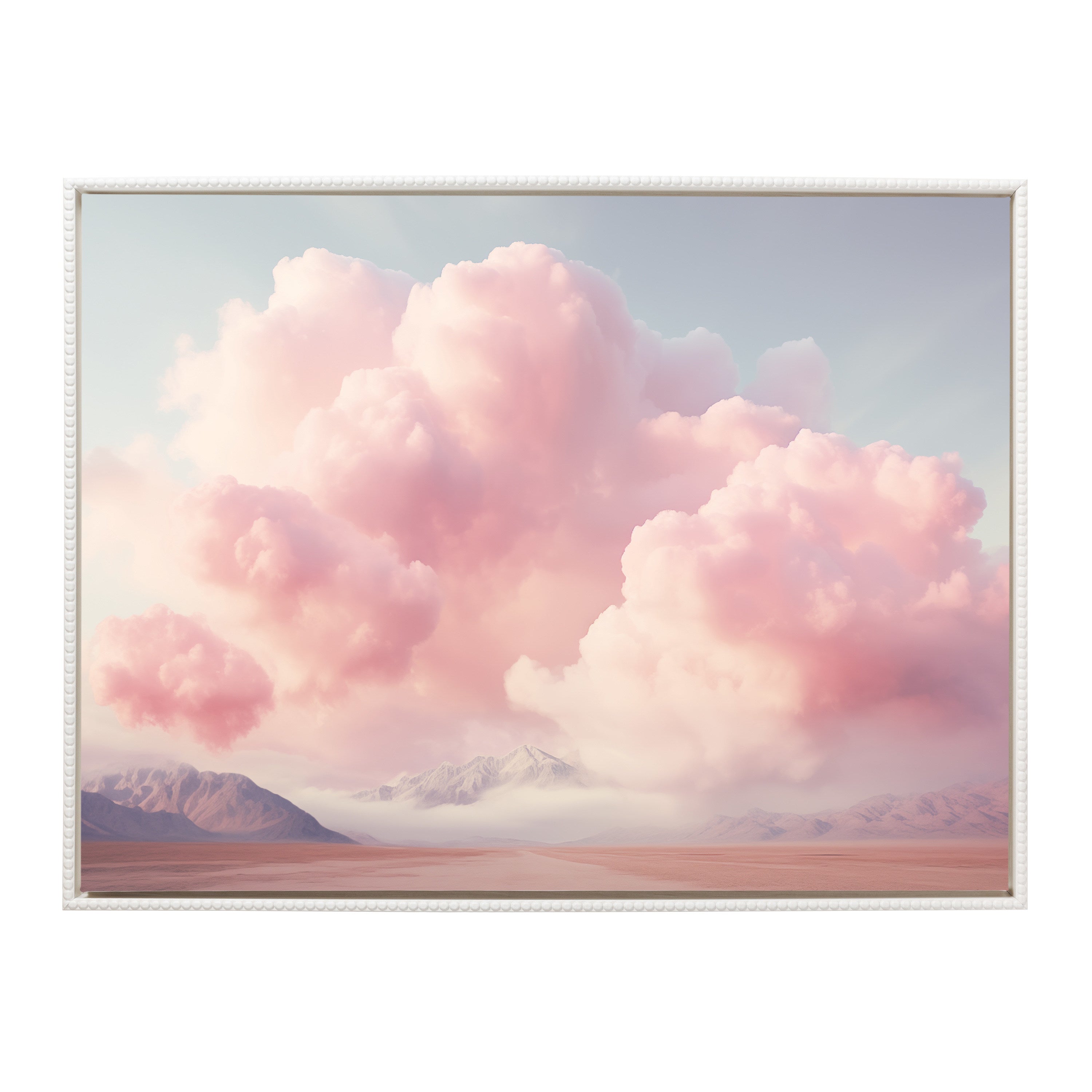 Sylvie Beaded Vintage Pink Cotton Candy Clouds Mountain Landscape Framed Canvas by The Creative Bunch Studio