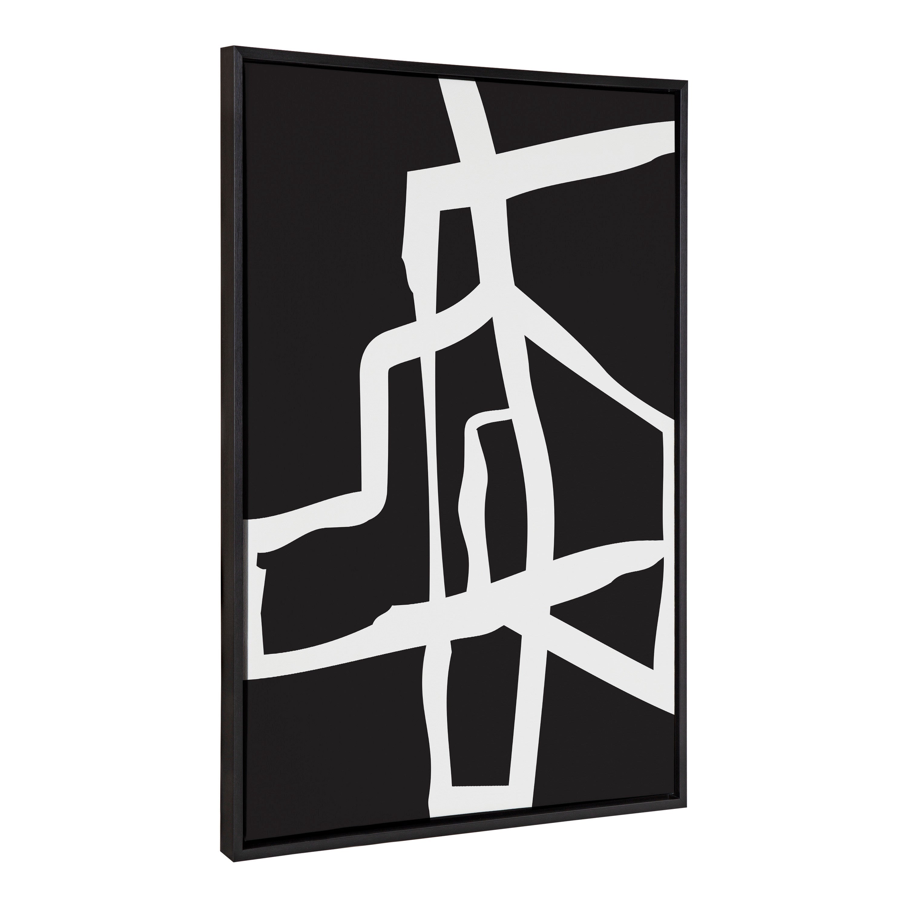 Sylvie Bold Sophisticated Abstract White Stroke Framed Canvas by The Creative Bunch Studio