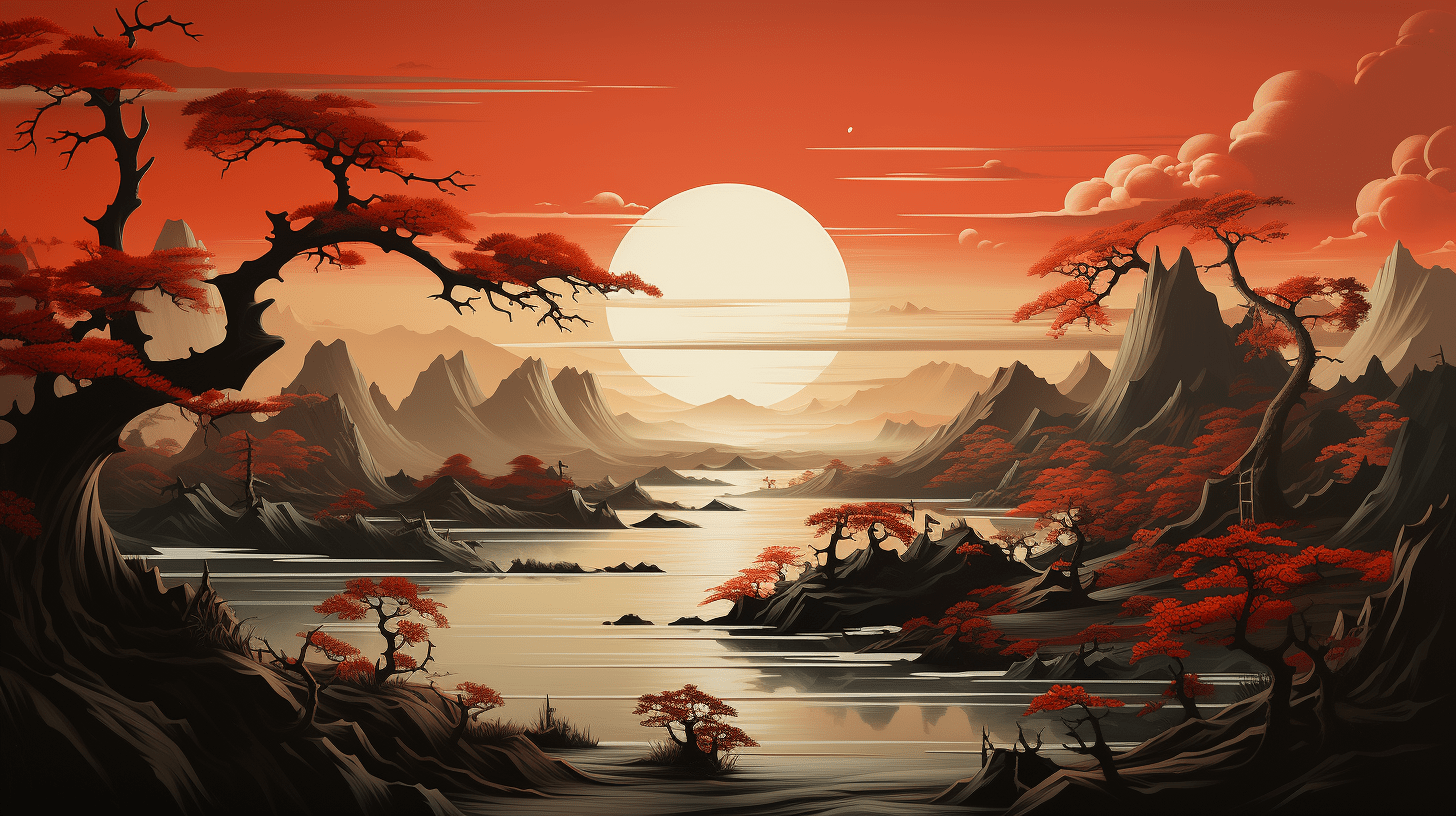 Japanese Zen Landscape Large Japandi Sunset 1-0