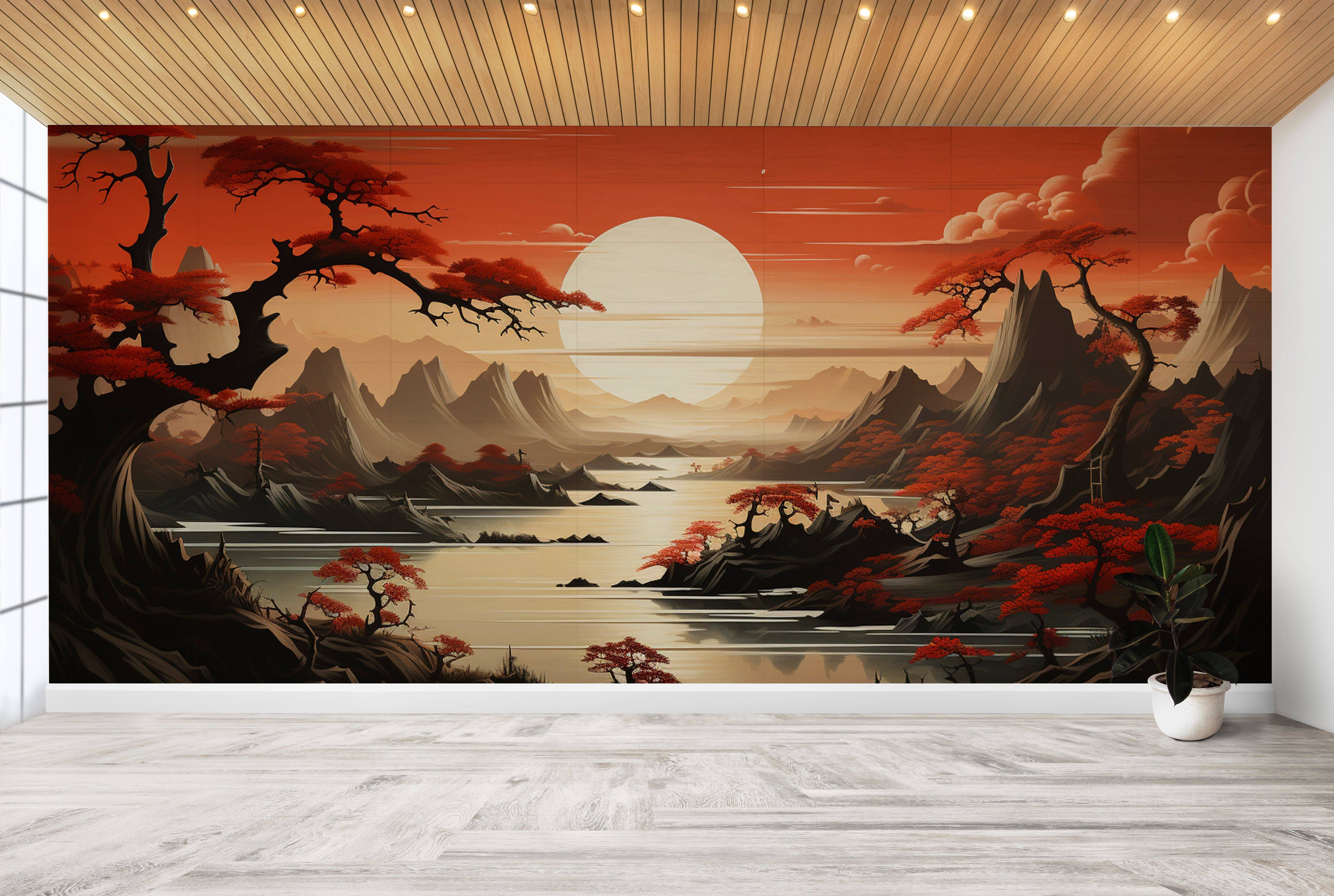 Japanese Zen Landscape Large Japandi Sunset 1-2