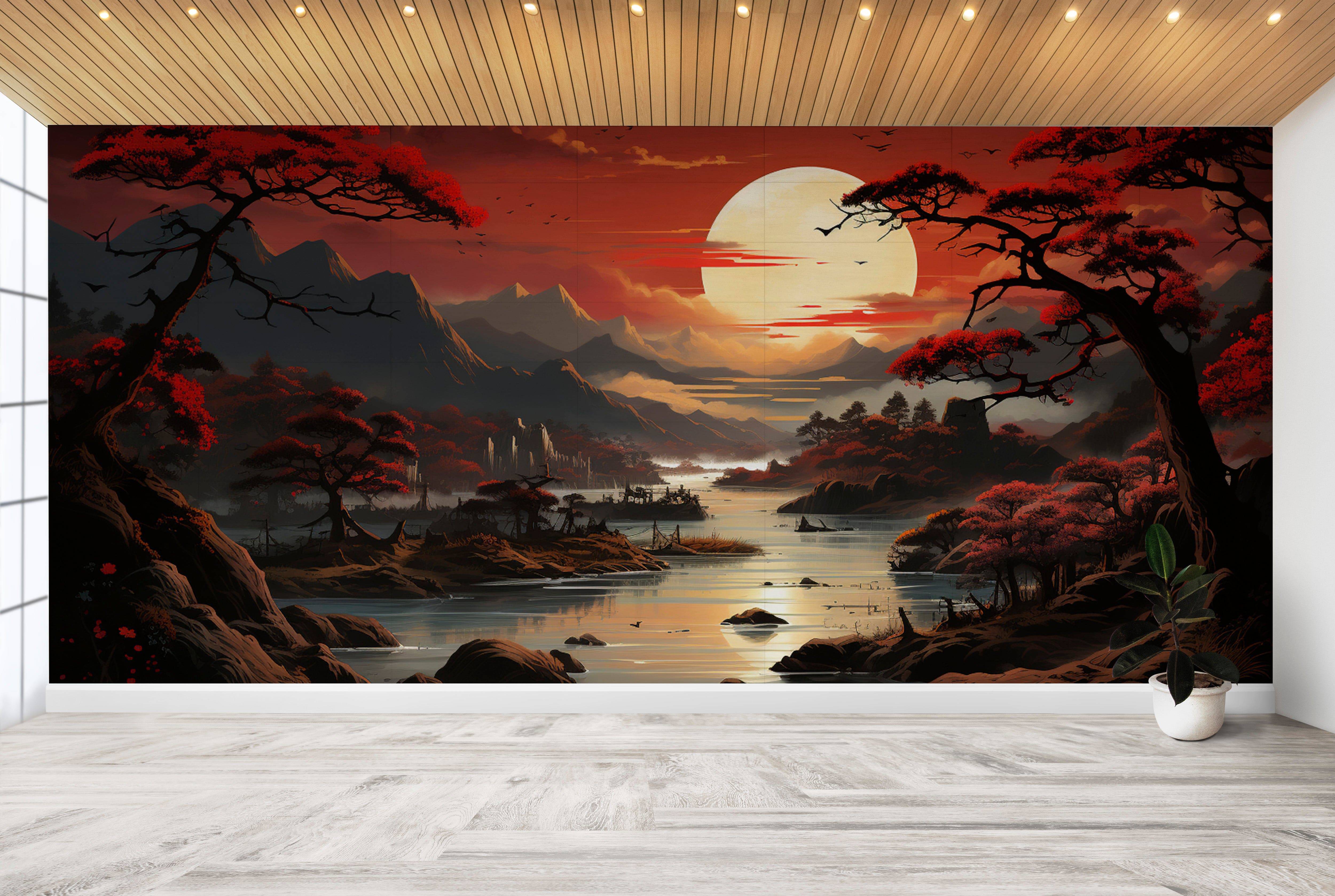 Japanese Zen Landscape Large Japandi Sunset 2-2