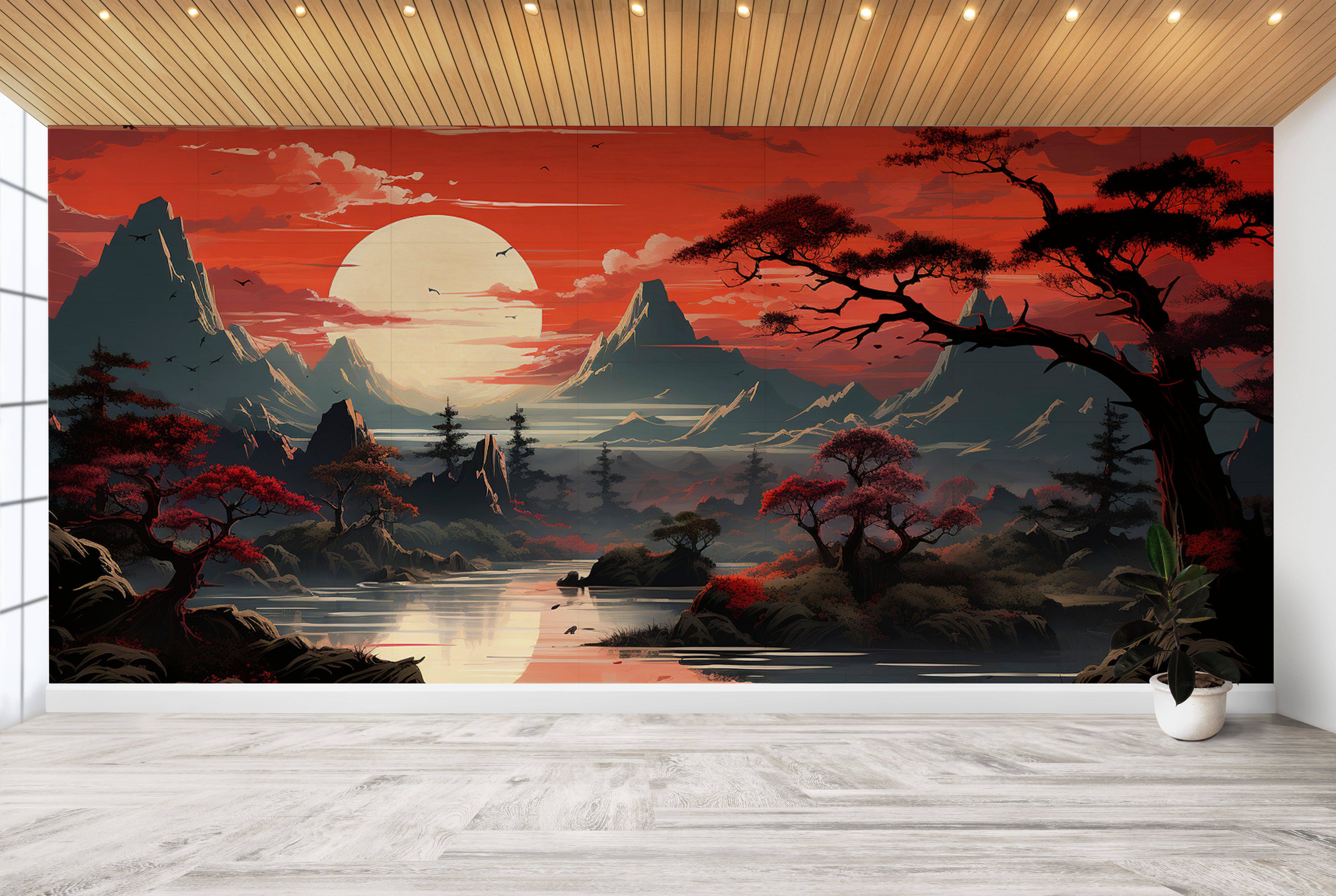 Japanese Zen Landscape Large Japandi Sunset 3-2