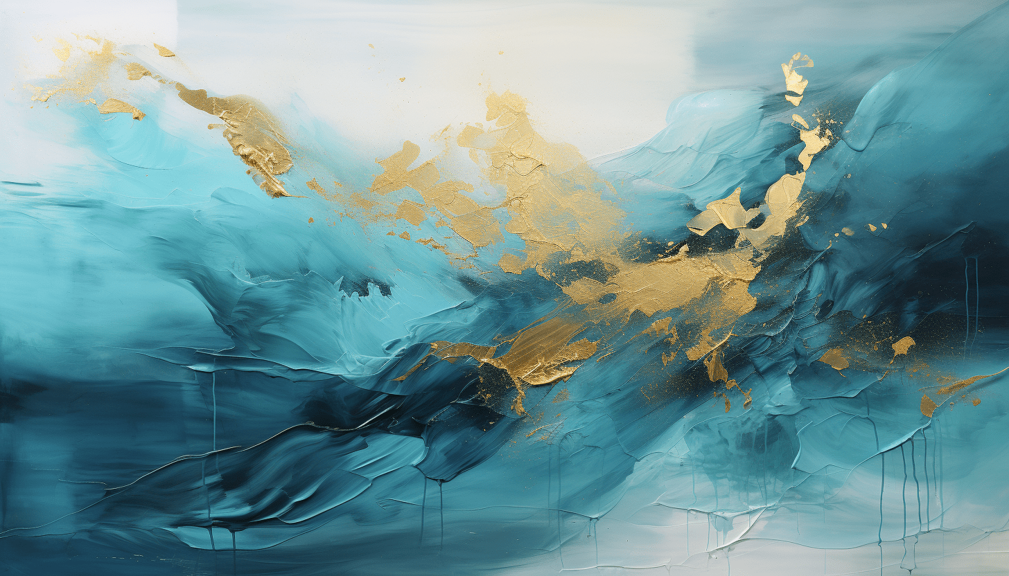 Modern abstract painting in teal and gold colours mural-0