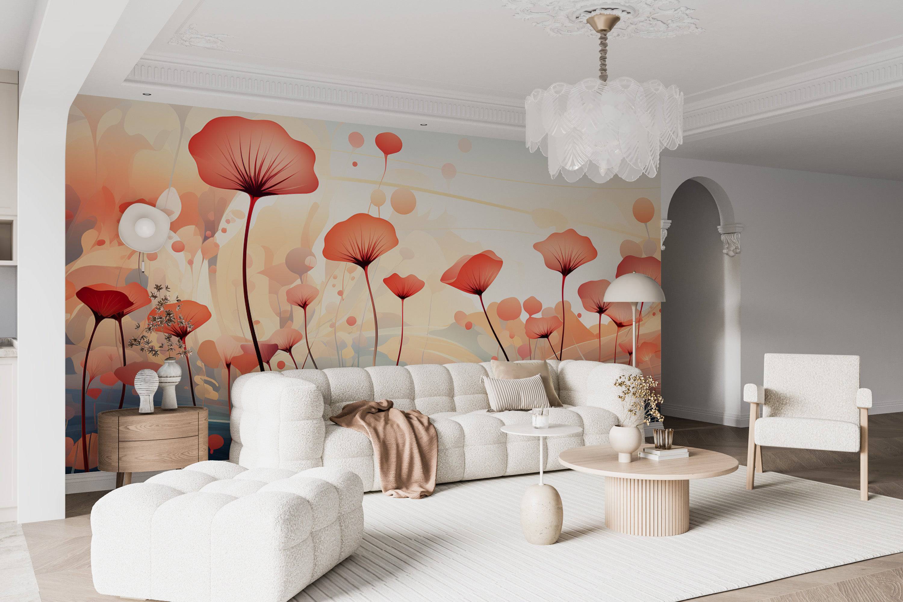 Romantic Landscape Mural with Blooming Abstract Flowers-1