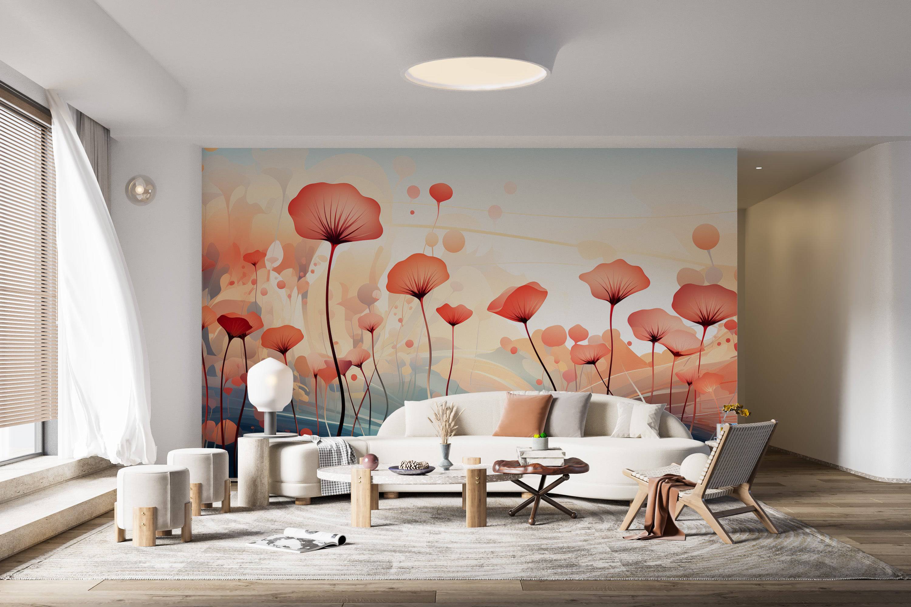 Romantic Landscape Mural with Blooming Abstract Flowers-2