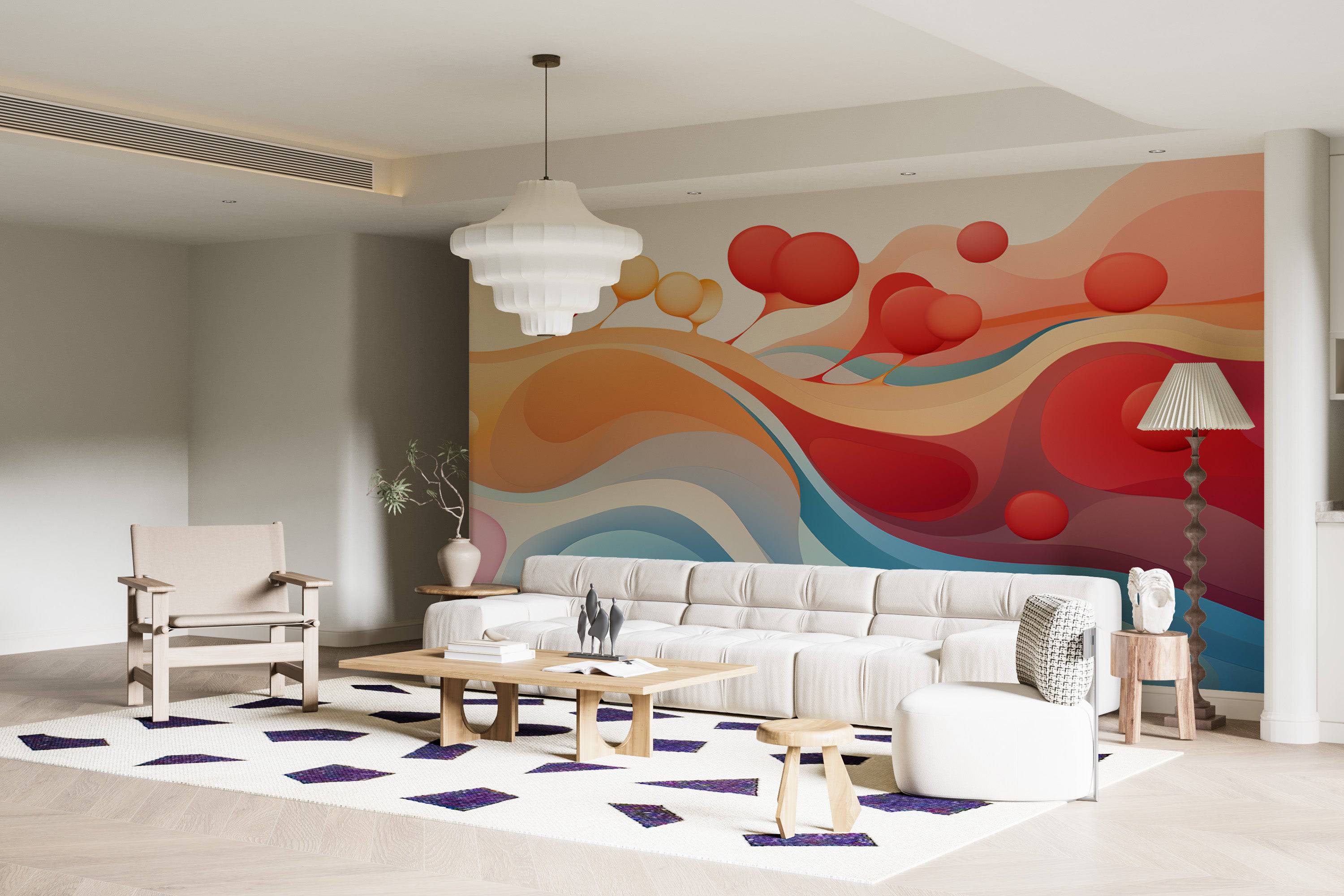 Romantic Landscapes: Abstract Wavy Colored Mural-3