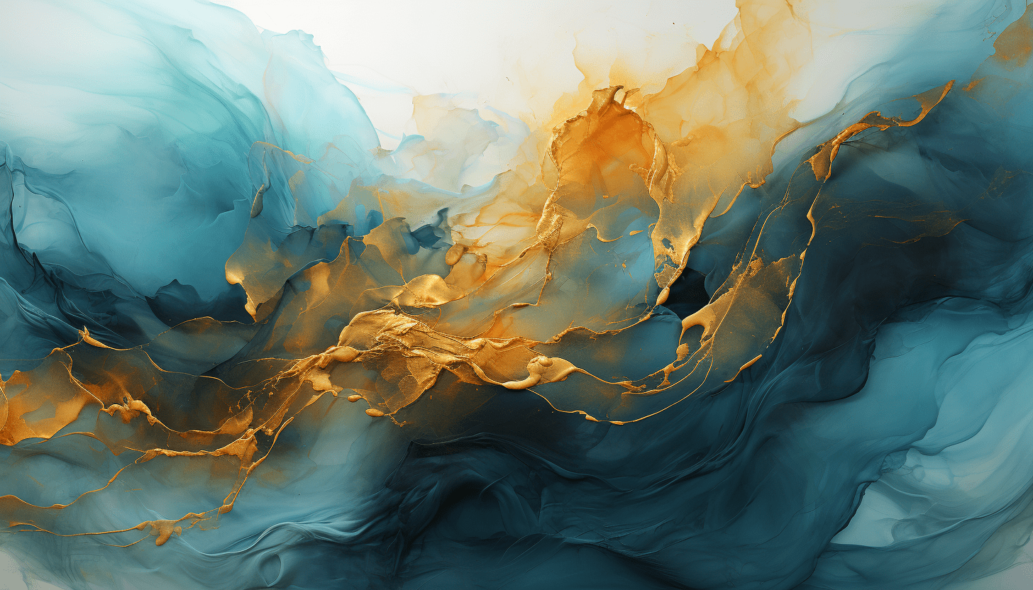 Serene watercolors,  abstract art with blue color flow in the clouds with splashes of gold wallpaper-0