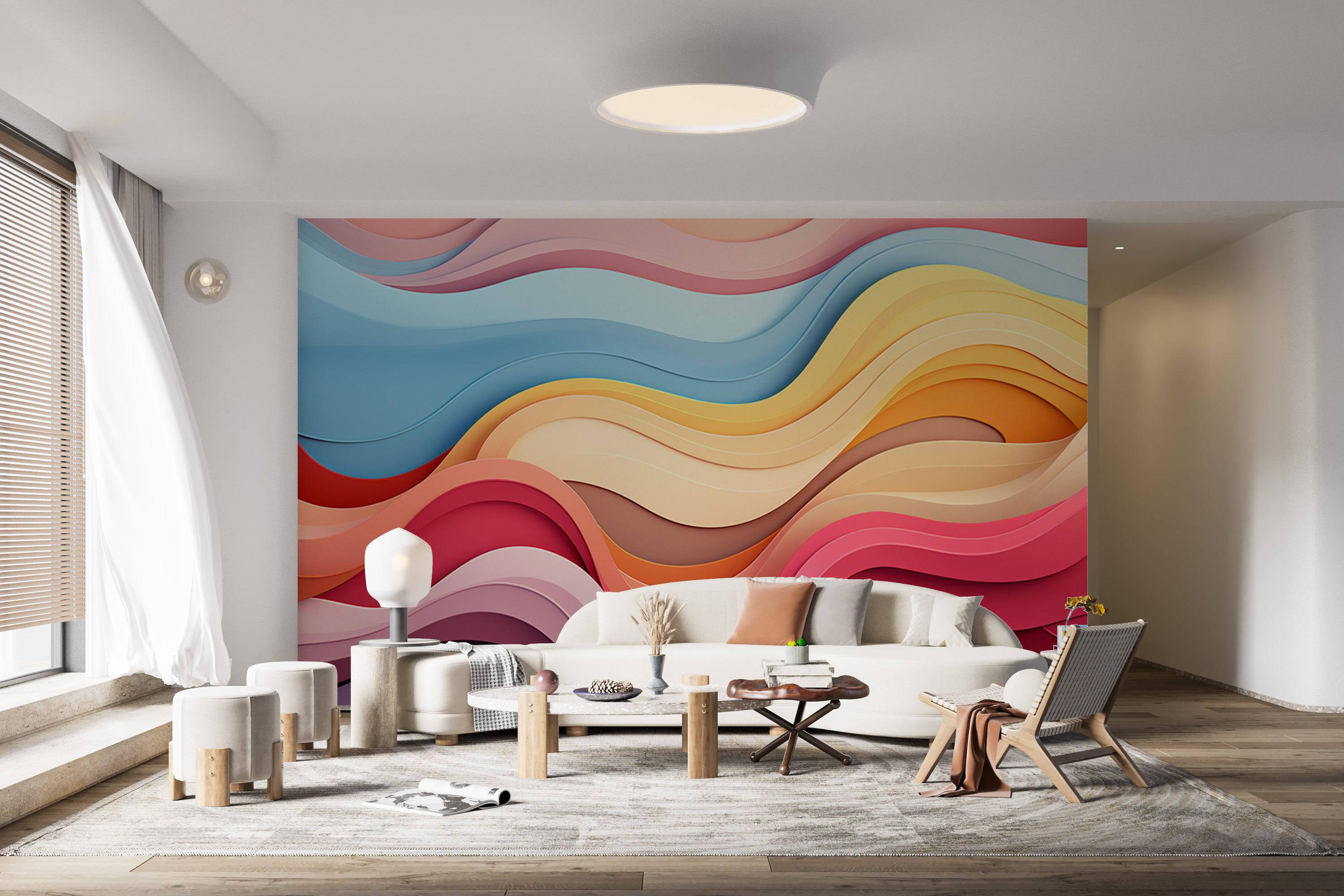 Vibrant Rainbow Wave Abstract Wall Mural-1