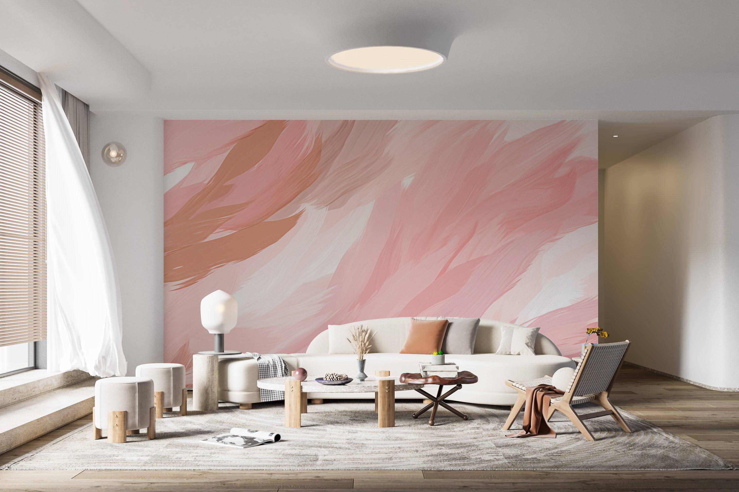 Watercolor Feathers Wallpaper in Pale Pink and White-2