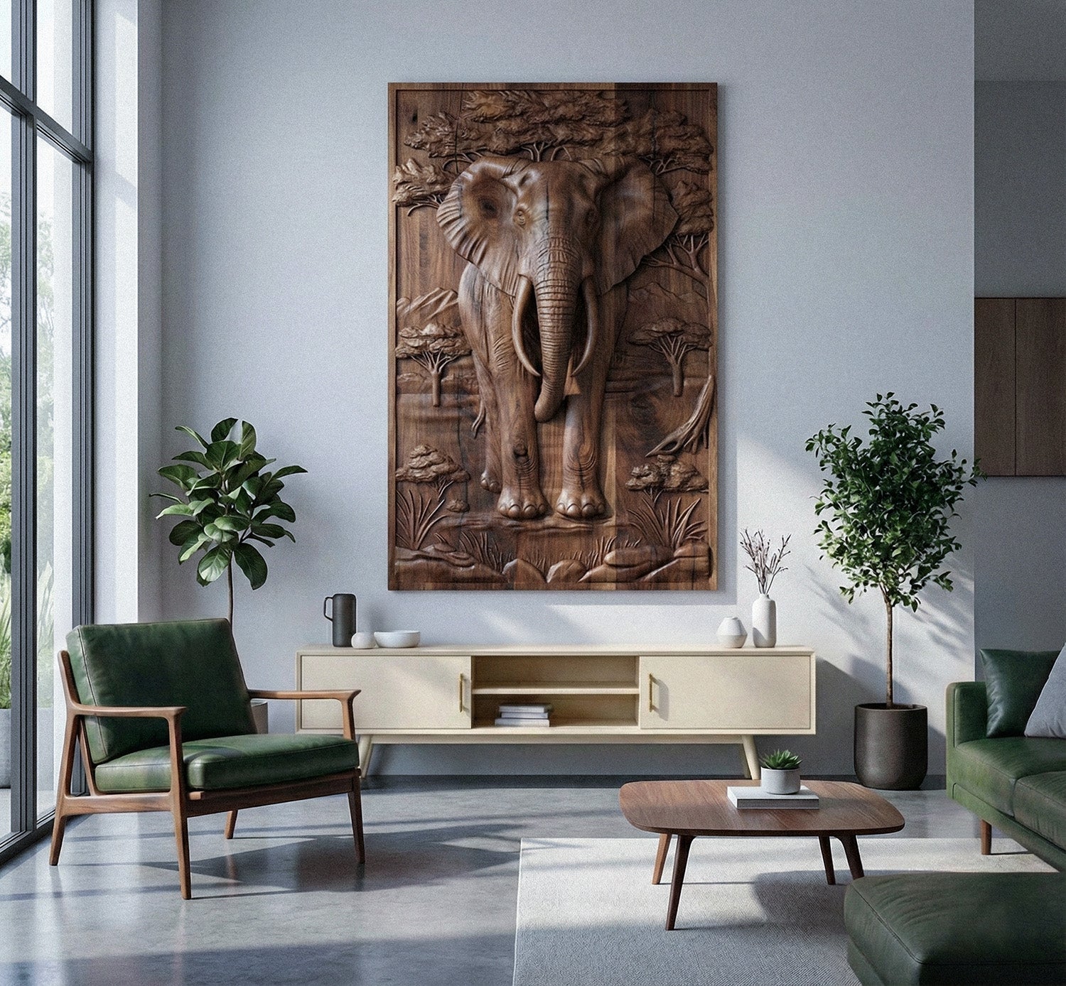 Majestic African Elephant 3D Relief Wood Wall Art